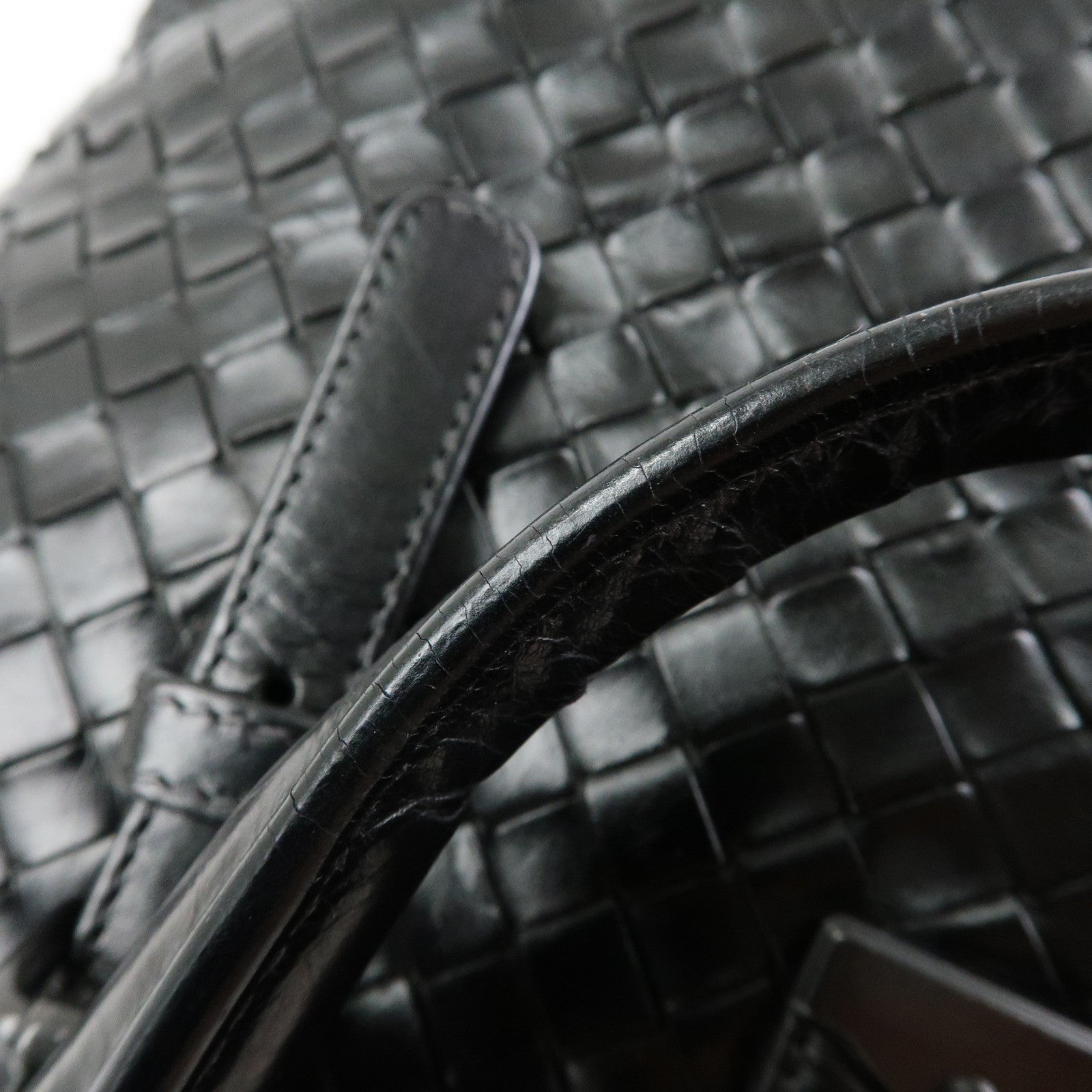 BOTTEGA VENETA Intrecciato Leather Hand Bag Roma Bag Black
