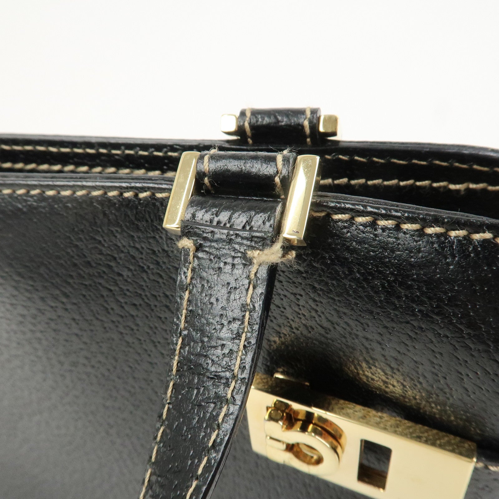 Ferragamo Gancini Leather 2 Way Bag Hand Bag Shoulder Bag Black