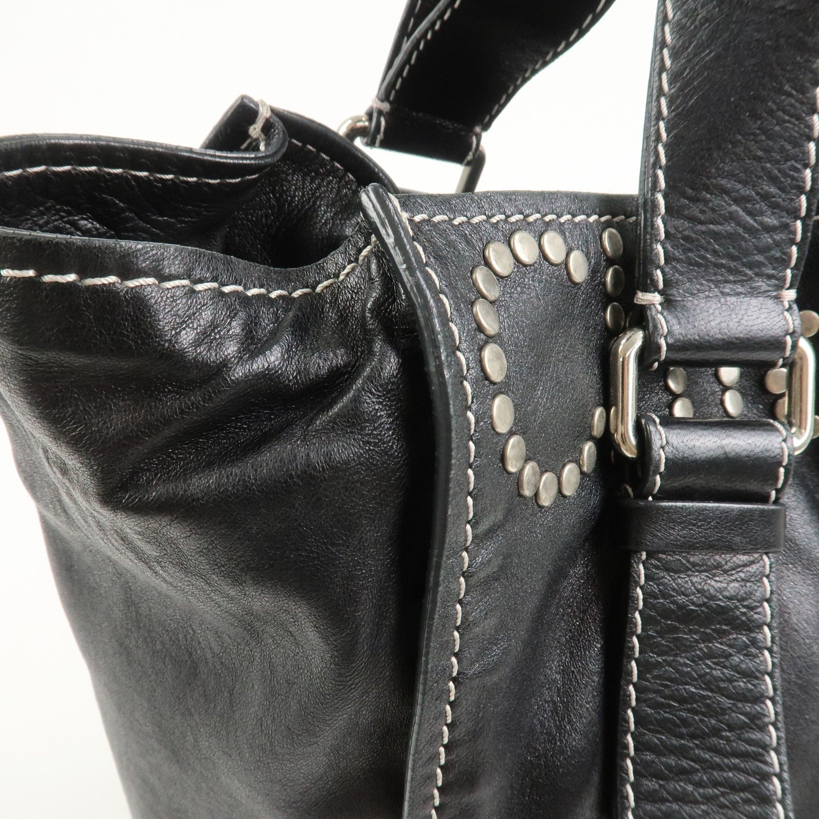 Chloe Patsy Leather Tote Bag Shoulder Bag Studs Black