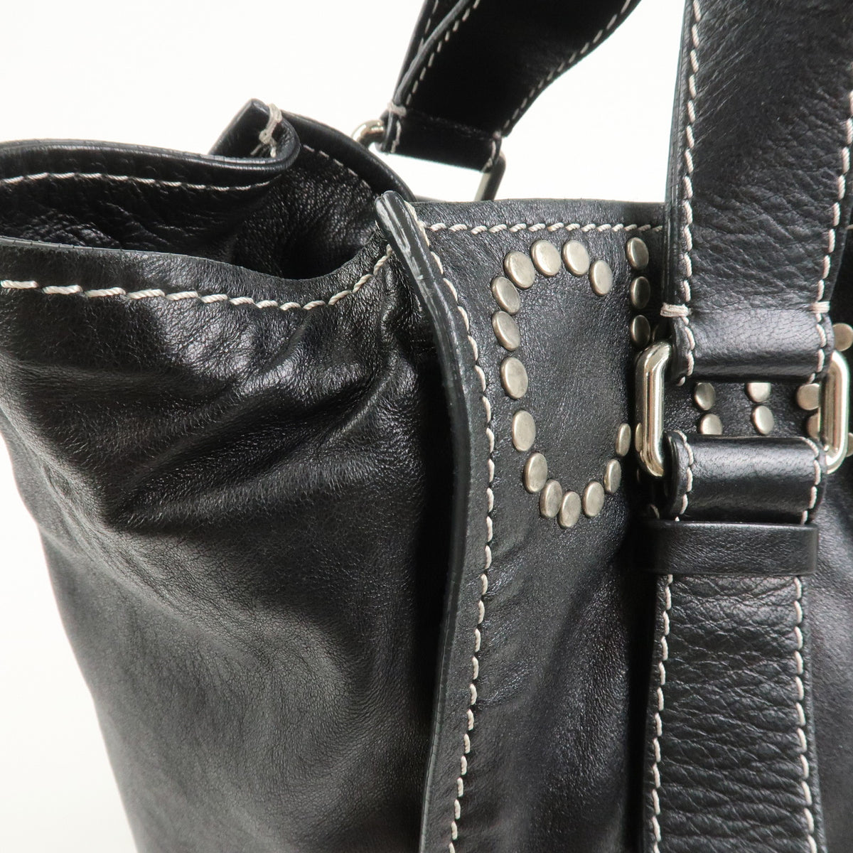 Chloe Patsy Leather Tote Bag Shoulder Bag Studs Black