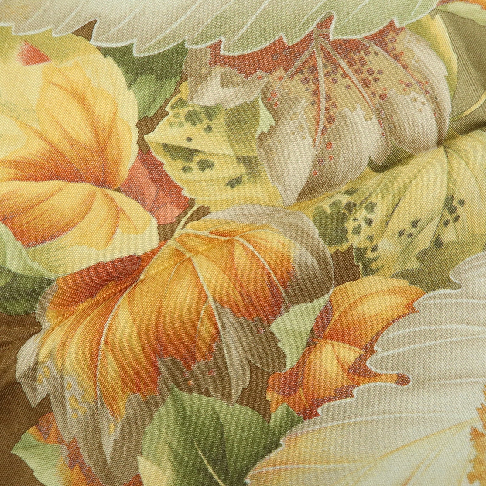 Ferragamo Silk 100% Scarf Autumn Bird And Leaf 85x85 Brown Orange