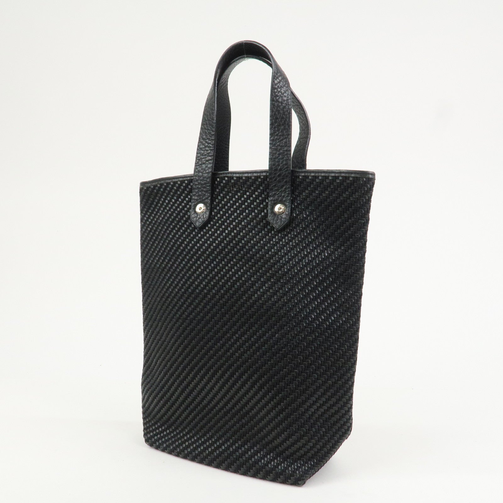 HERMES Amedaba PM Diago Canvas Leather Tote Bag Hand Bag Black
