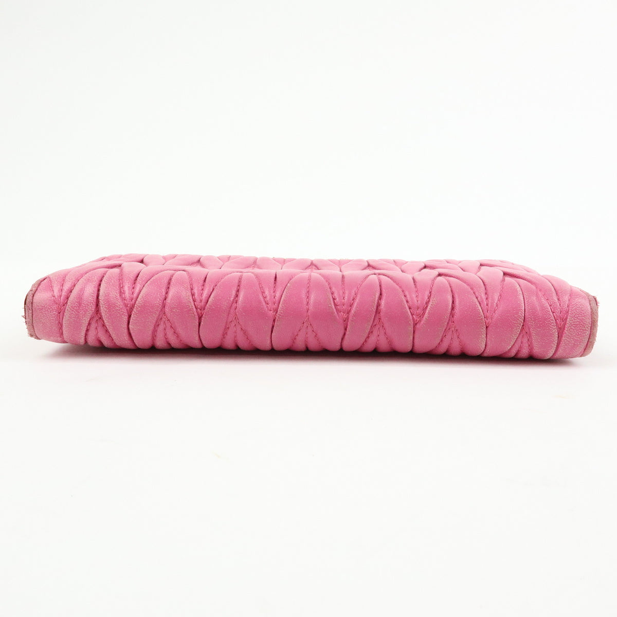 MIU MIU Logo Matelasse Nappa Leather Zippy Long Wallet Pink