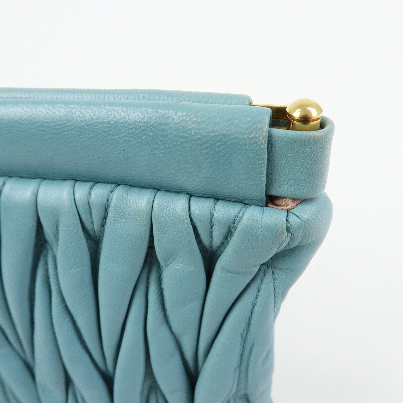 MIU MIU Logo Matelasse Nappa Leather Clutch Bag Light Blue 5N1573