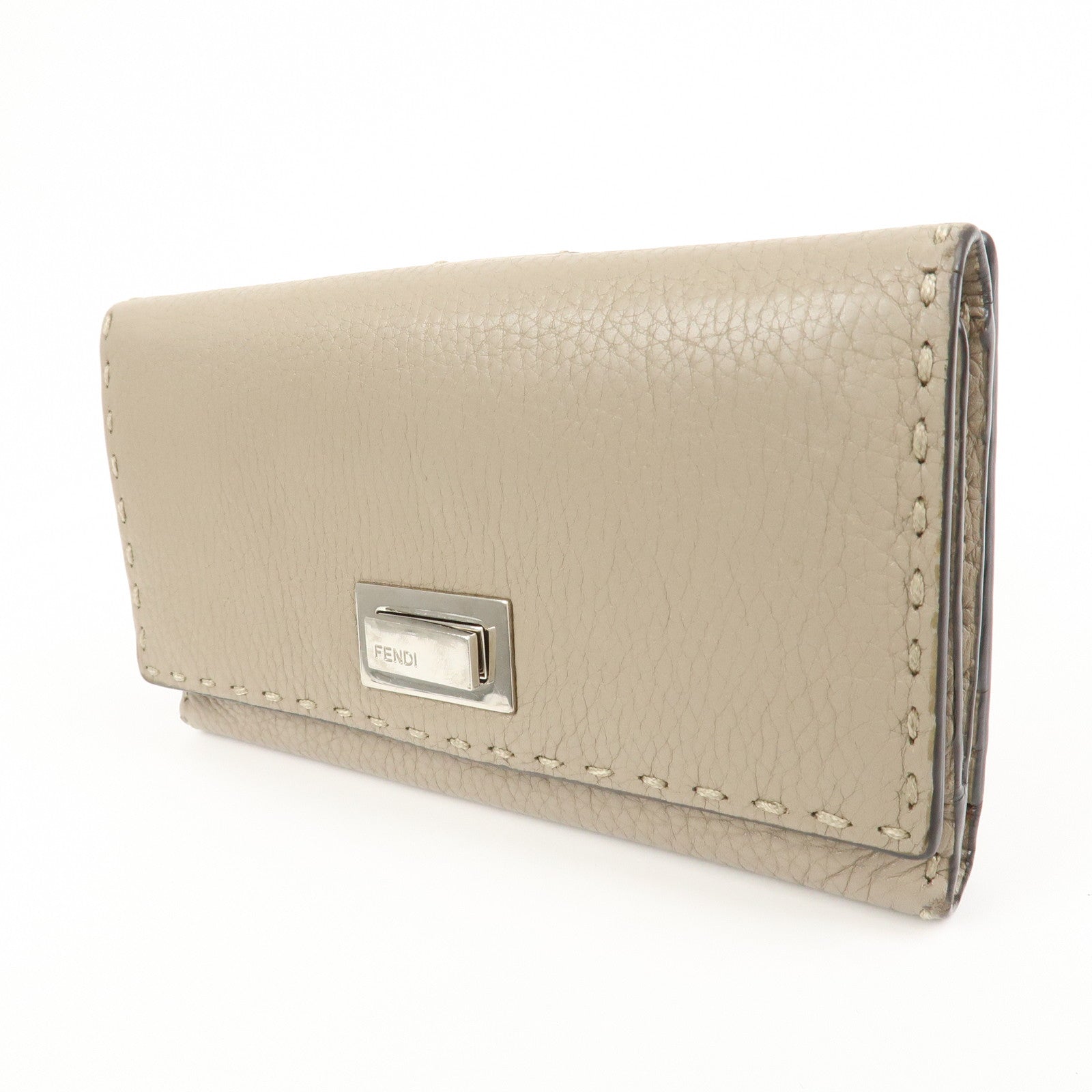 FENDI Seleria Leather Peekaboo Long Wallet Beige 8M0308