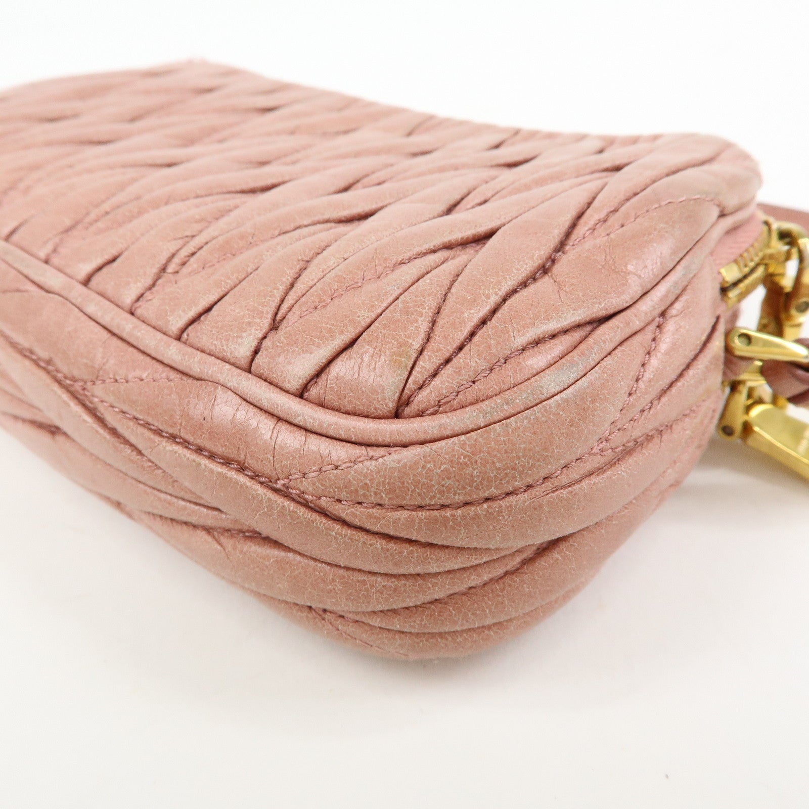 MIU MIU Matelasse Leather Hand Bag Accessory Pouch Pink
