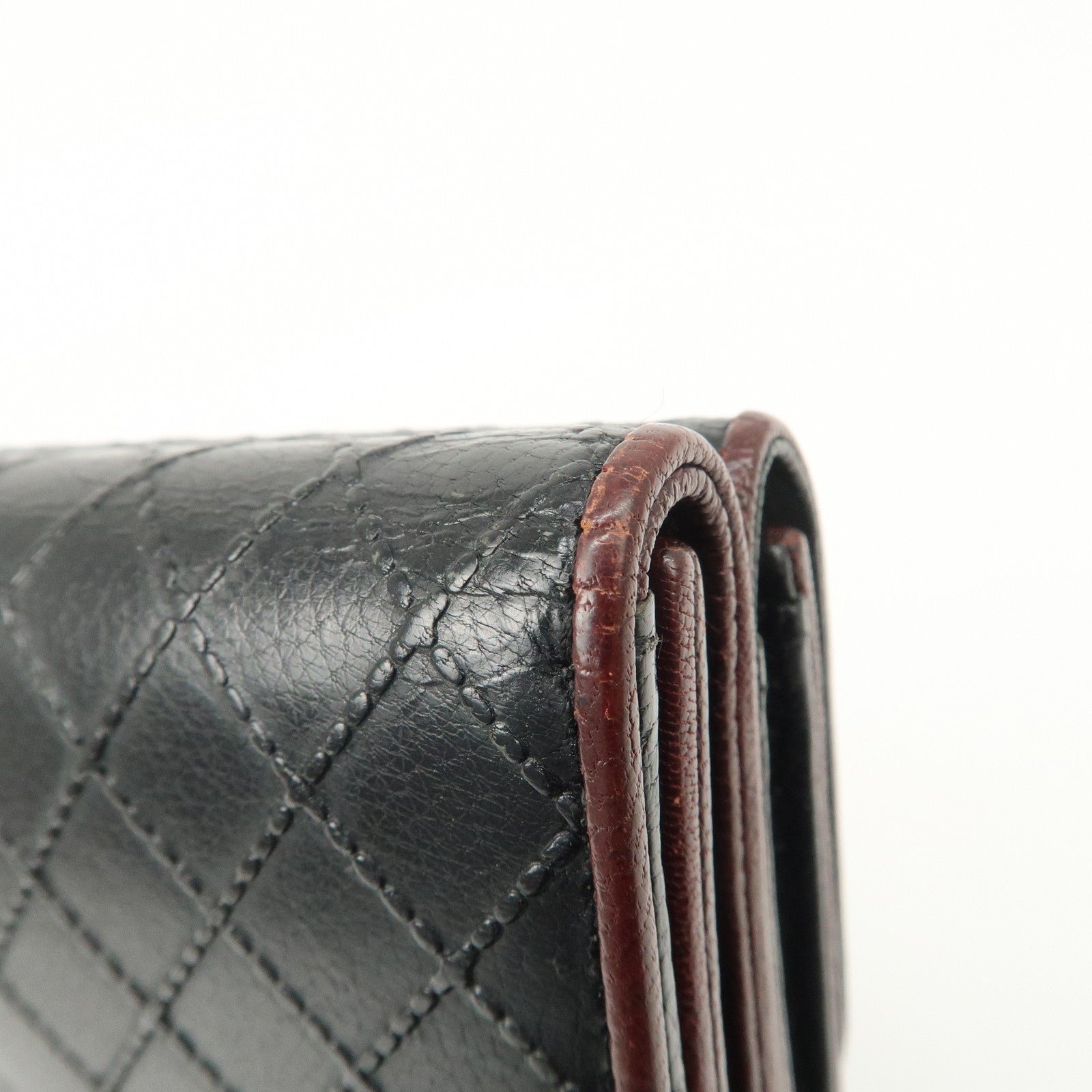 CHANEL Bicolore W Hook Leather Compact Wallet Black A33910 Used