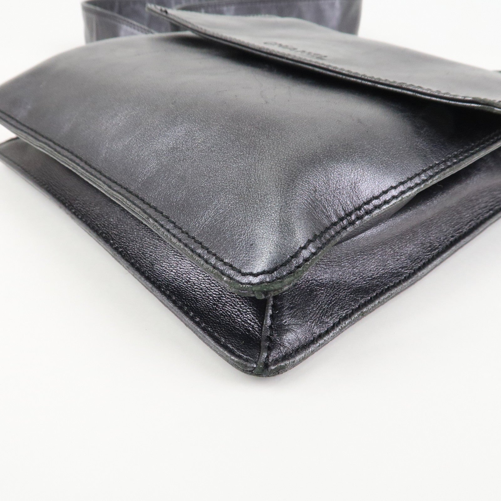 CHANEL Leather Shoulder Bag Crossbody Bag Metallic Gray