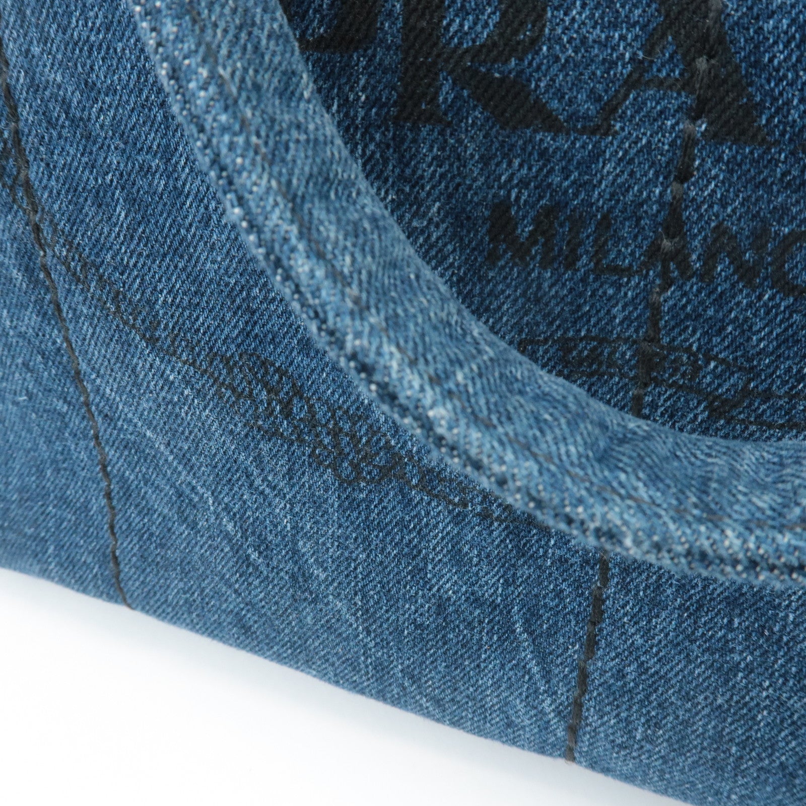 PRADA Triangle Logo Canapa Canvas Denim Hand Bag Navy B1877B Used