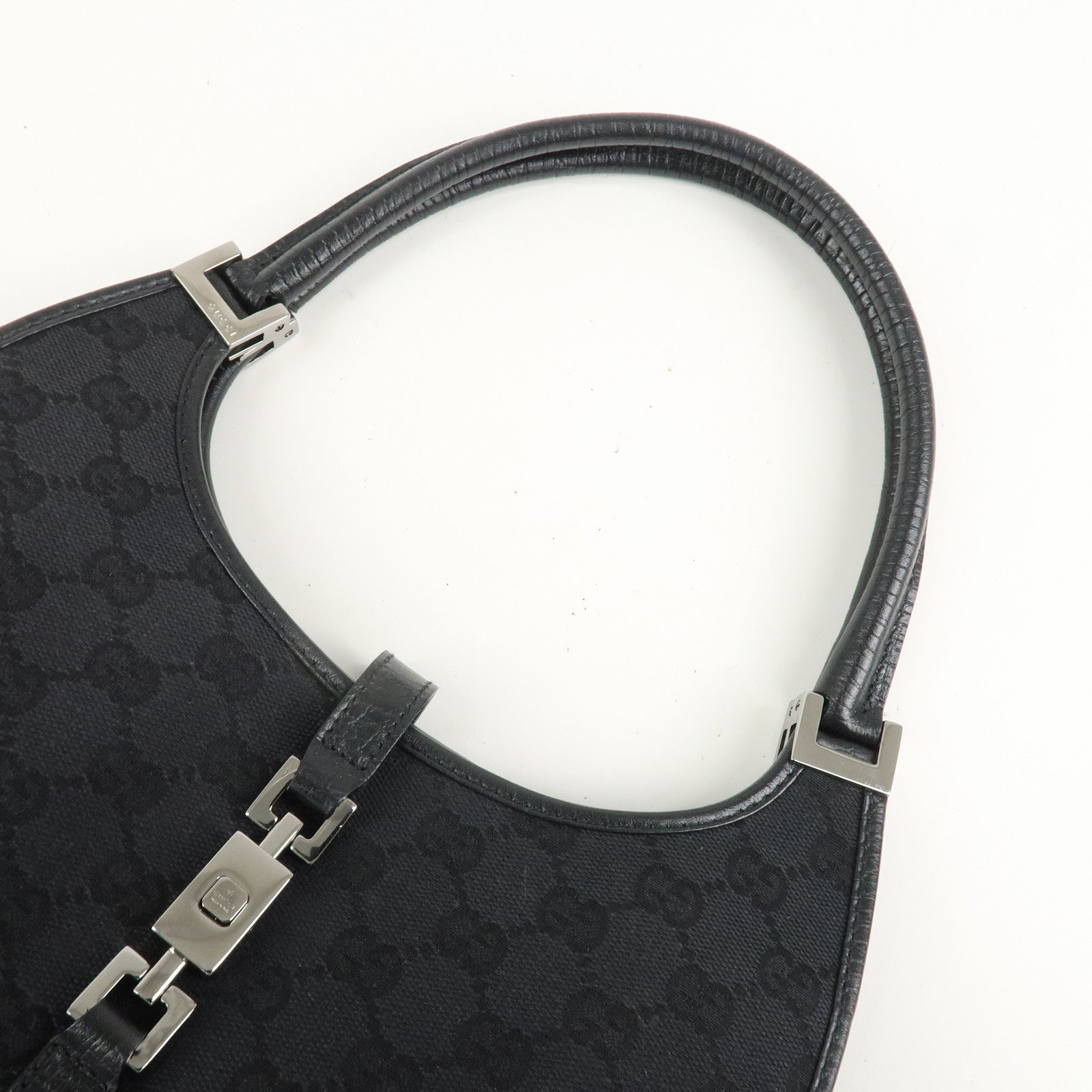 GUCCI Jackie GG Canvas Leather Shoulder Bag Hand Bag Black 01721 Used