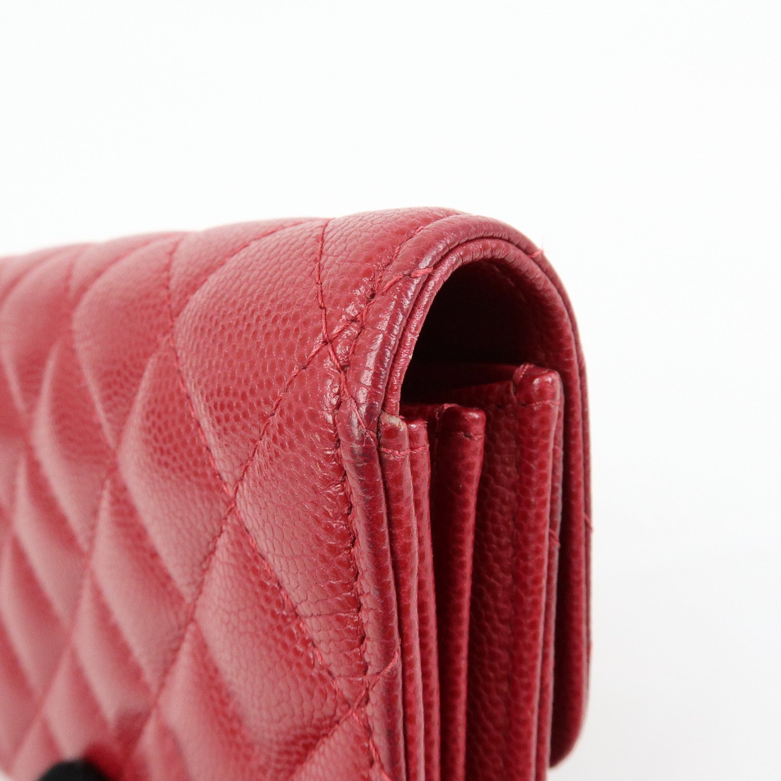 CHANEL COCO Mark Matelasse Caviarskin Flap Long Wallet Red