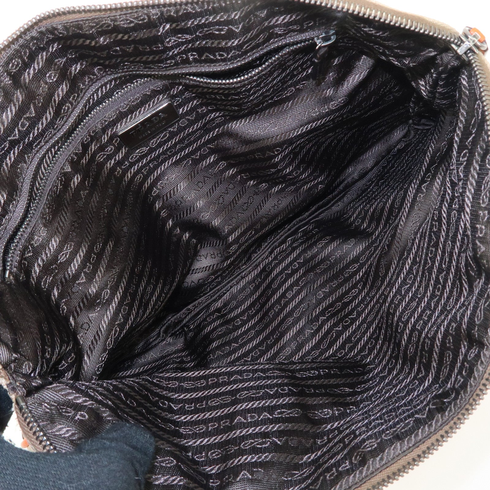 PRADA Triangle Logo Canvas Leather Shoulder Bag Orange Beige Used