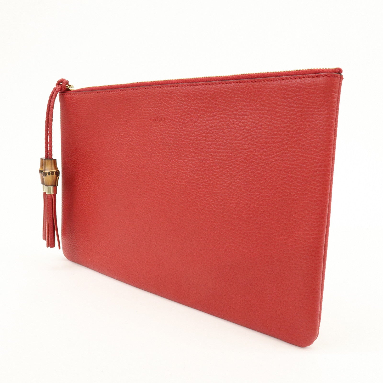 GUCCI Bamboo Leather Clutch Bag Pouch Red 449653