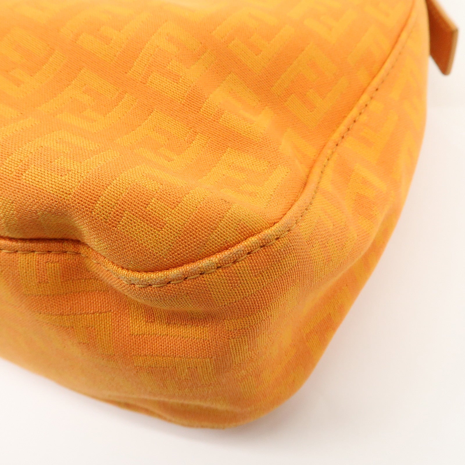 FENDI Zucchino Canvas Leather Shoulder Bag Hand Bag Orange 8BR036 Used