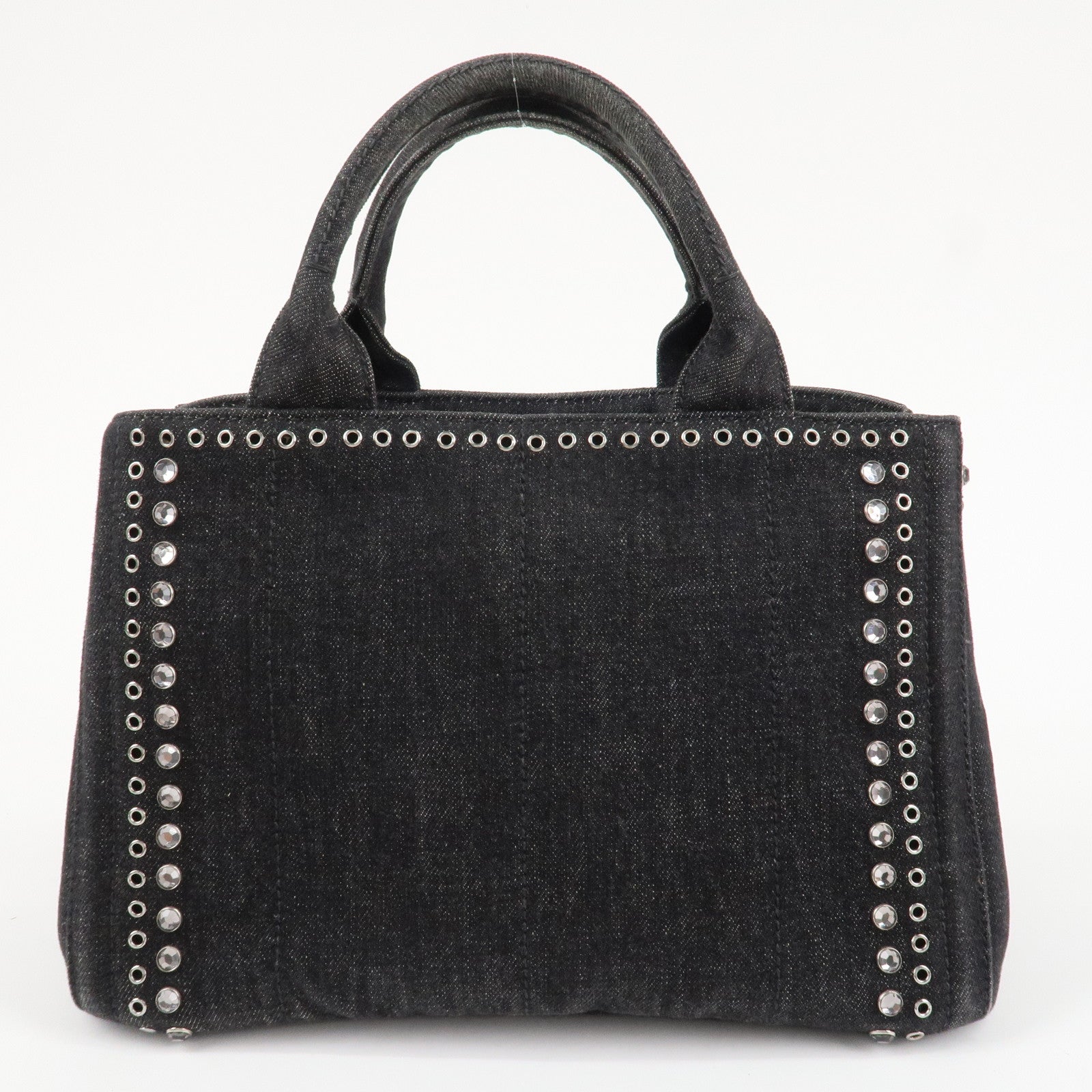 PRADA Canapa Mini Canvas Studs 2Way Shoulder Bag Hand Bag Black B2439G Used