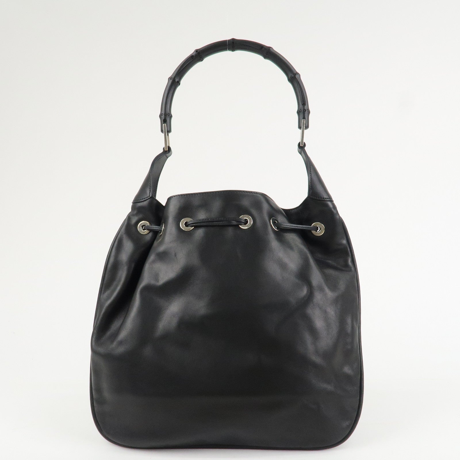 GUCCI Drawstring Leather Shoulder Bag Hand Bag Black 001.4033 Used