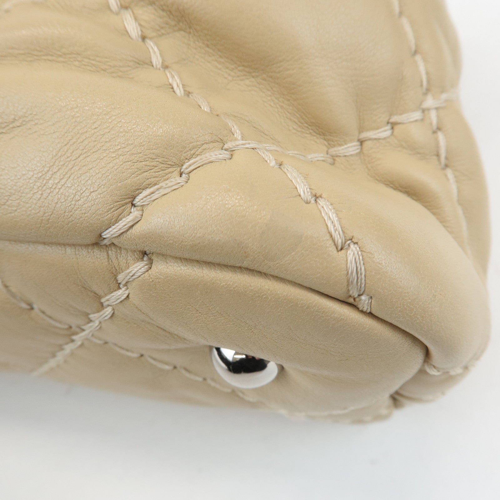 CHANEL Wild Stitch Lamb Skin Chain Shoulder Bag Hand Bag Beige Used