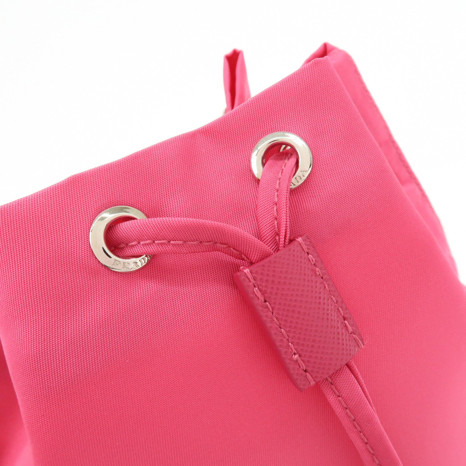 PRADA Triangle Logo Nylon Leather Drawstring Pouch Pink 1N0369