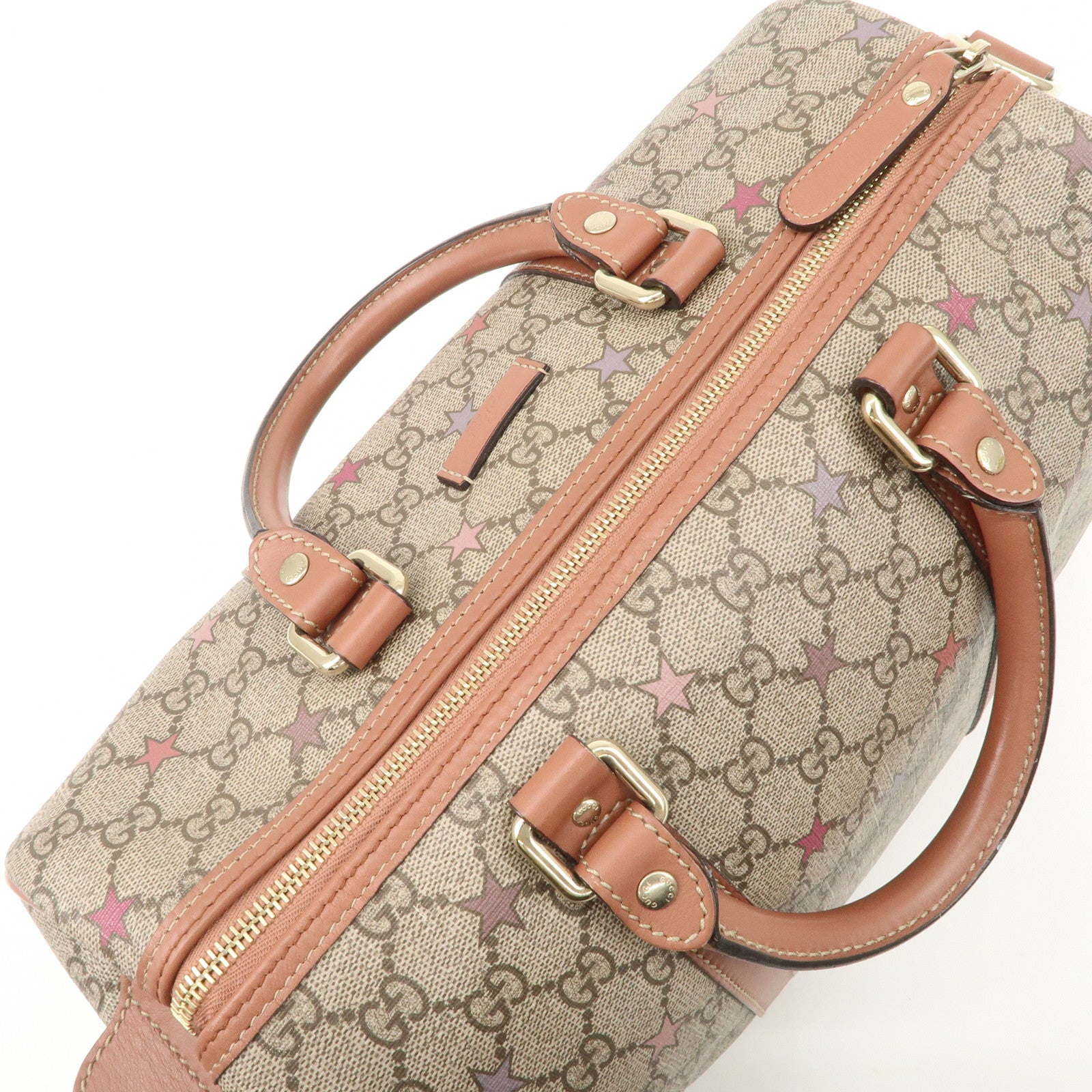 GUCCI GG Supreme Leather Boston Bag Beige Brown Star 193603