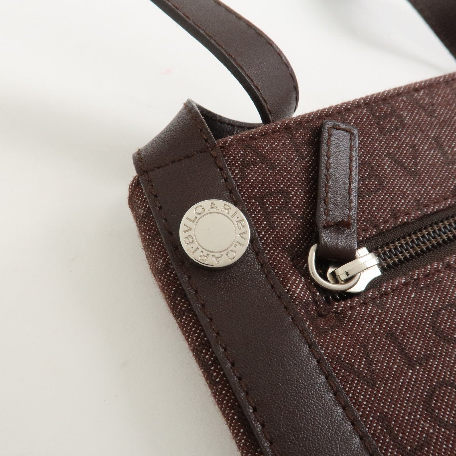 BVLGARI Logo Mania Canvas Leather Shoulder Bag Crossbody Bag Brown