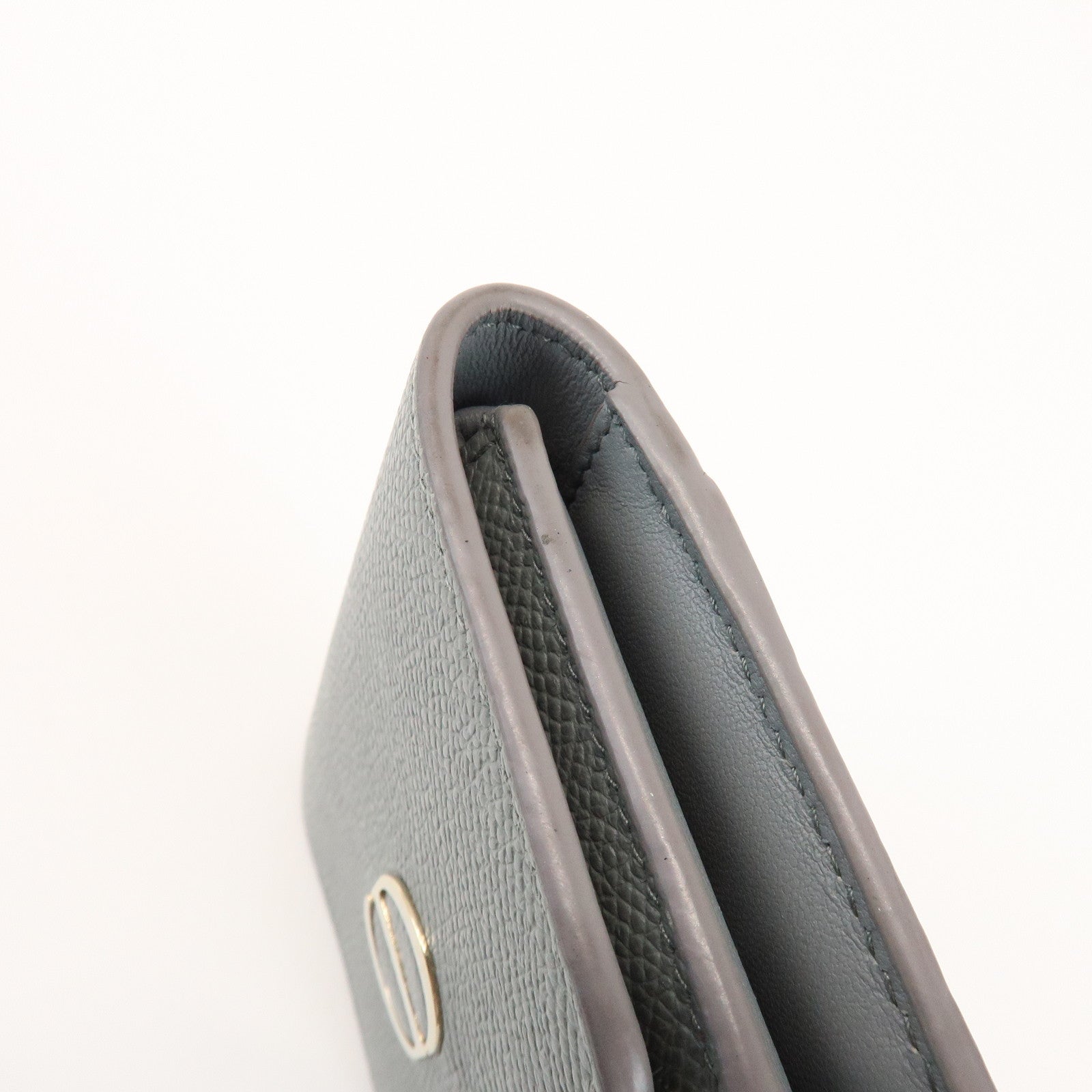 Christian Dior Montaigne Leather Compact Lotus Wallet Gray