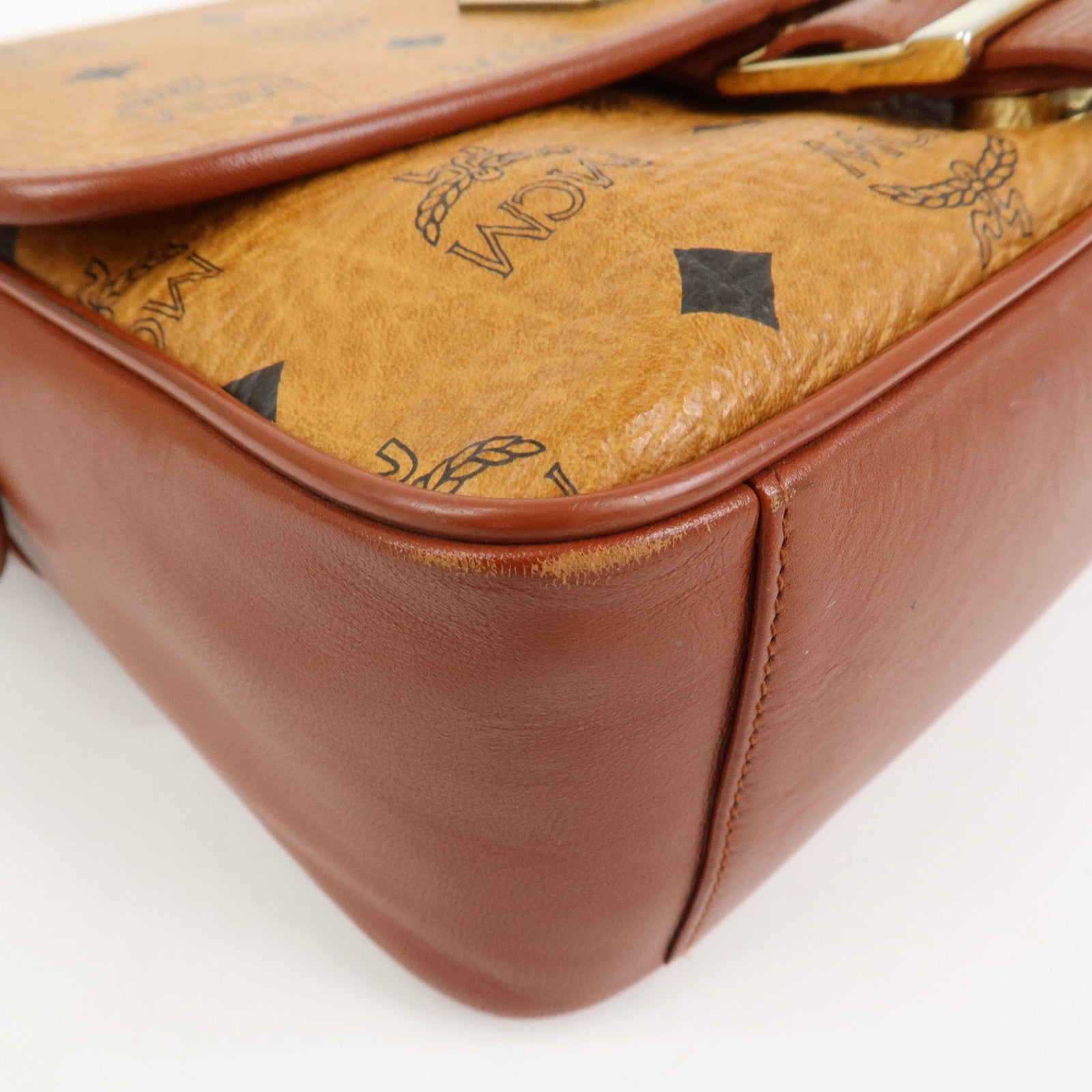 MCM Visetos Leather Shoulder Bag Crossbody Bag Brown