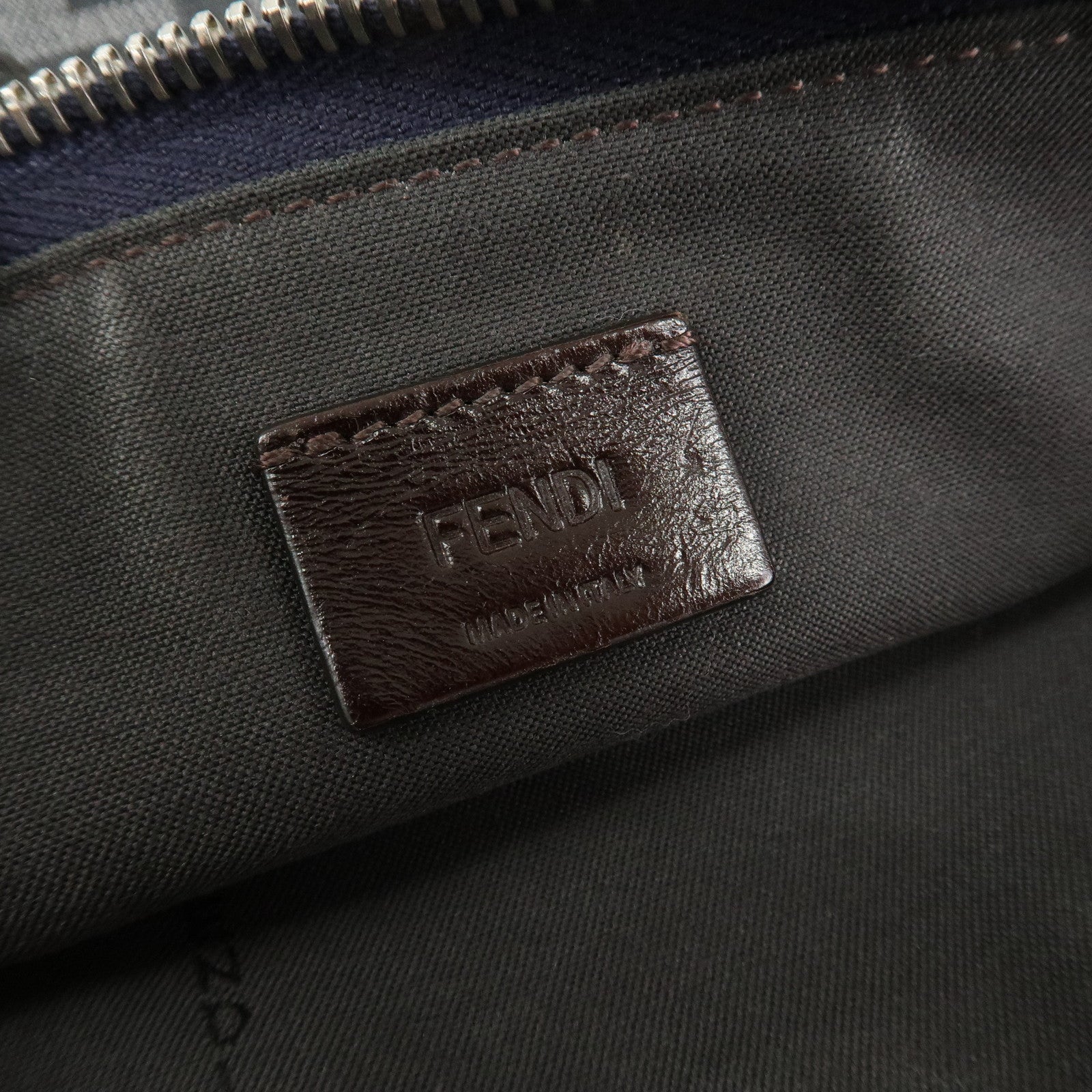 FENDI Zucca Flat Slim Canvas Leather Clutch Bag Navy 7N0134