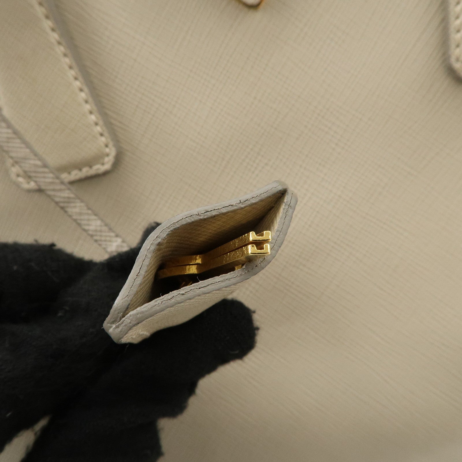 PRADA Triangle Logo Leather 2Way Bag Hand Bag Beige Gold Hardware Used