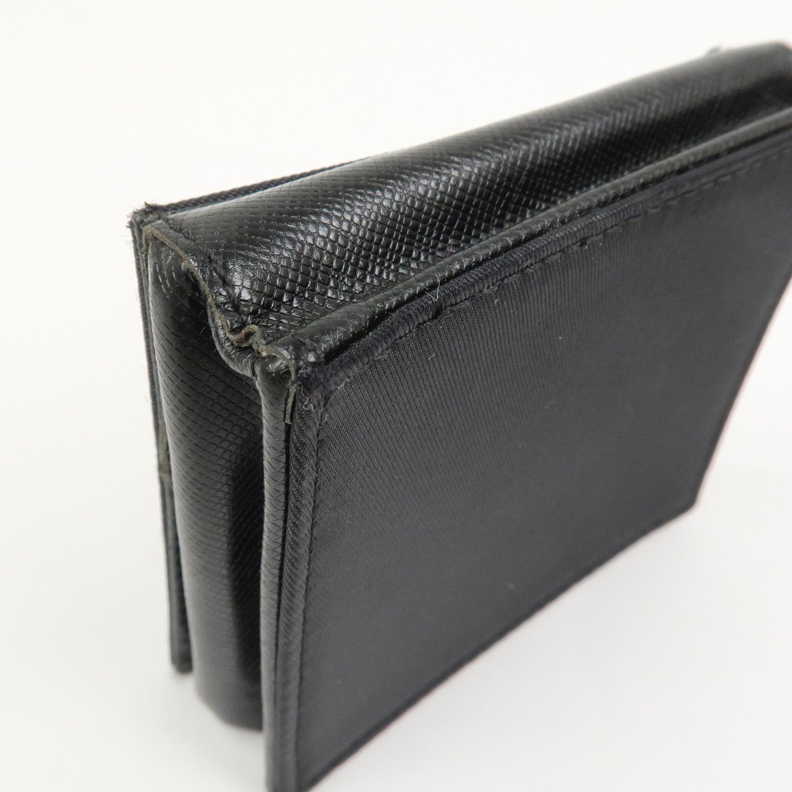 PRADA Triangle Logo Nylon Saffiano Leather Coin Case Black M634