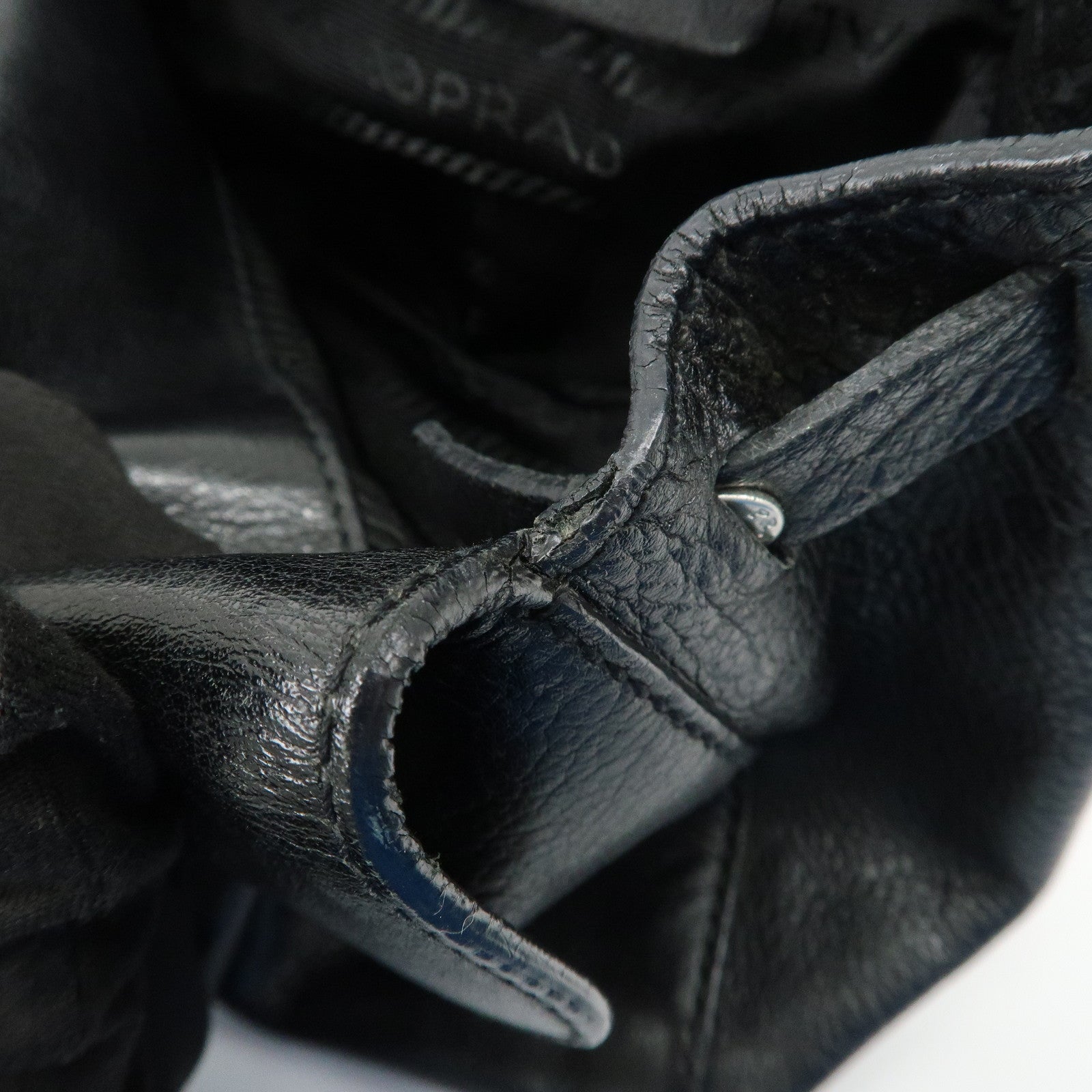 PRADA Triangle Logo Leather Shoulder Bag Hand Bag Black