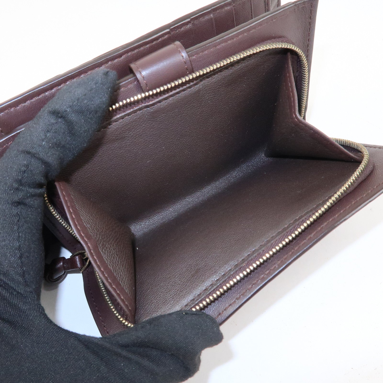 BOTTEGA VENETA Intrecciato Leather Bi-Fold Wallet Dark Brown 121060 Used
