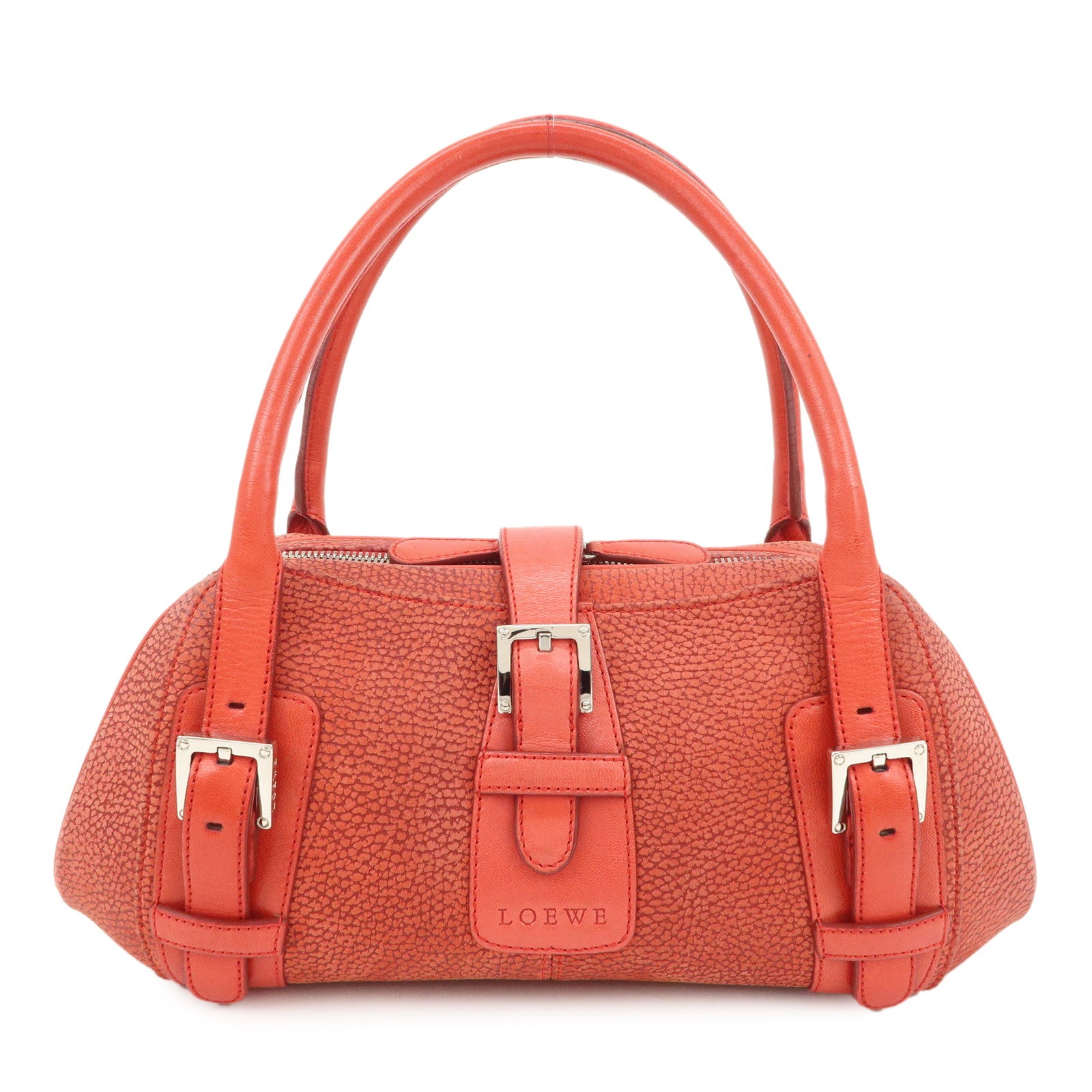 LOEWE Logo Senda Leather Shoulder Bag Hand Bag Red