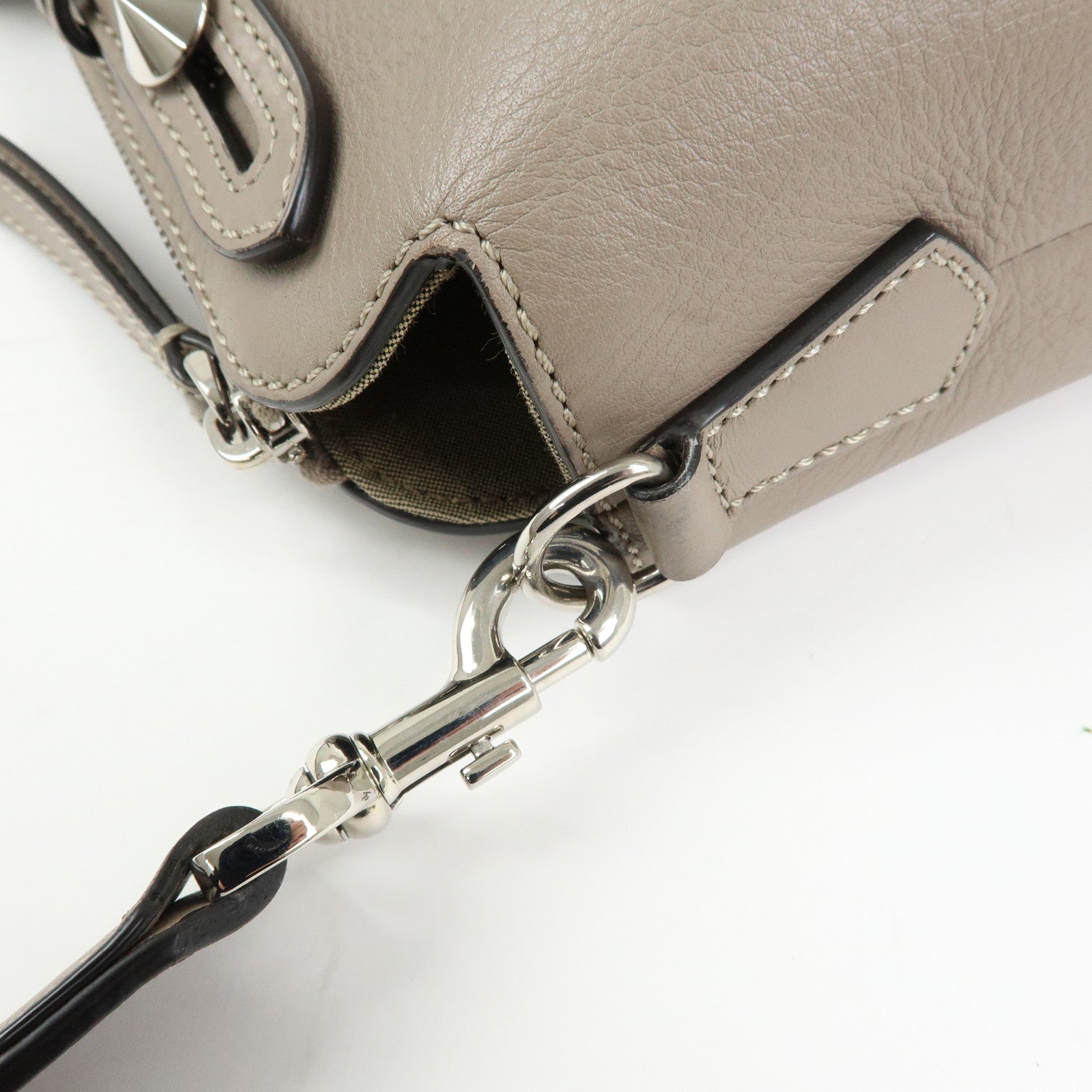 FENDI By The Way Medium Leather 2Way Bag Hand Bag Greige 8BL146
