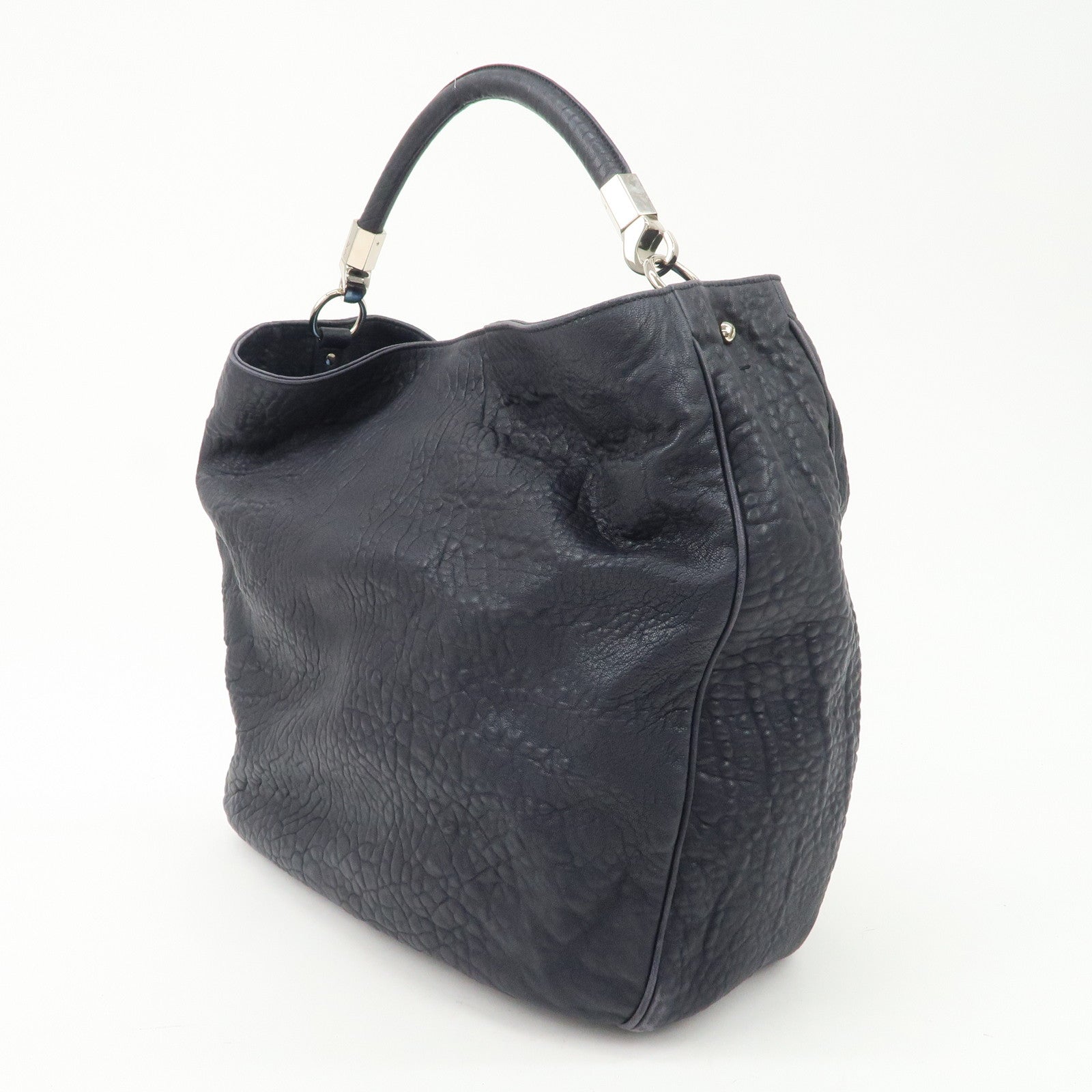 SAINT LAURENT Leather One Shoulder Bag Hand Bag Navy Silver HDW