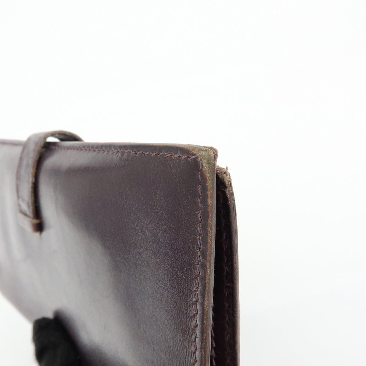 HERMES Bearn Box Calf Leather Bi-fold Long Wallet Purple