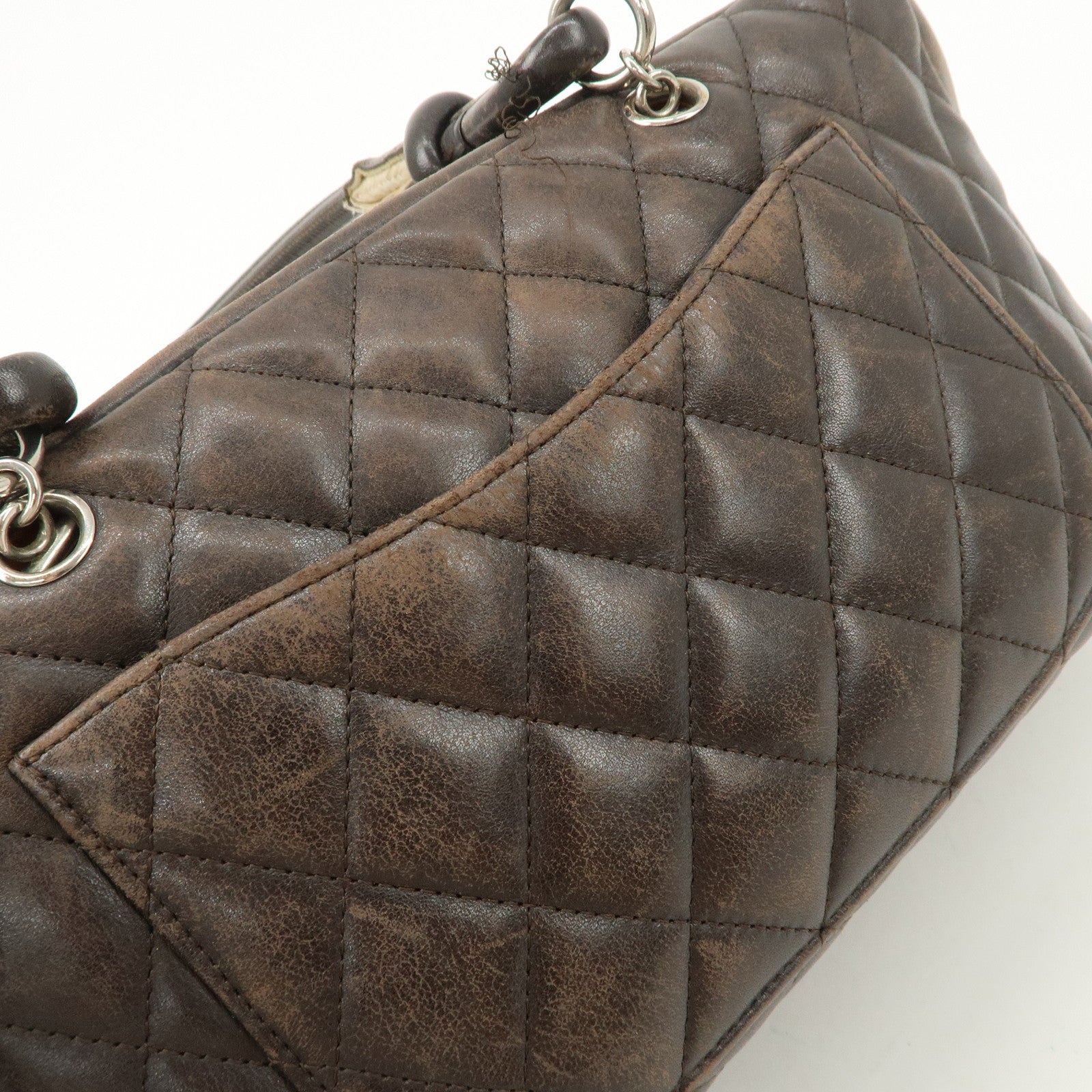 CHANEL Cambon Line Lamb Skin Bowling Bag Hand Bag Brown A25171 Used