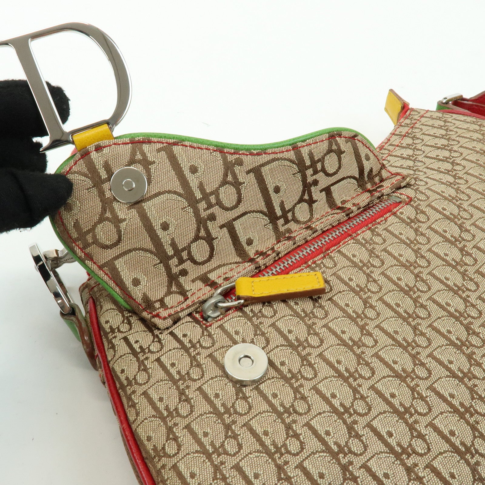 Christian Dior Trotter Canvas Leather Shoulder Bag Beige RastaColor