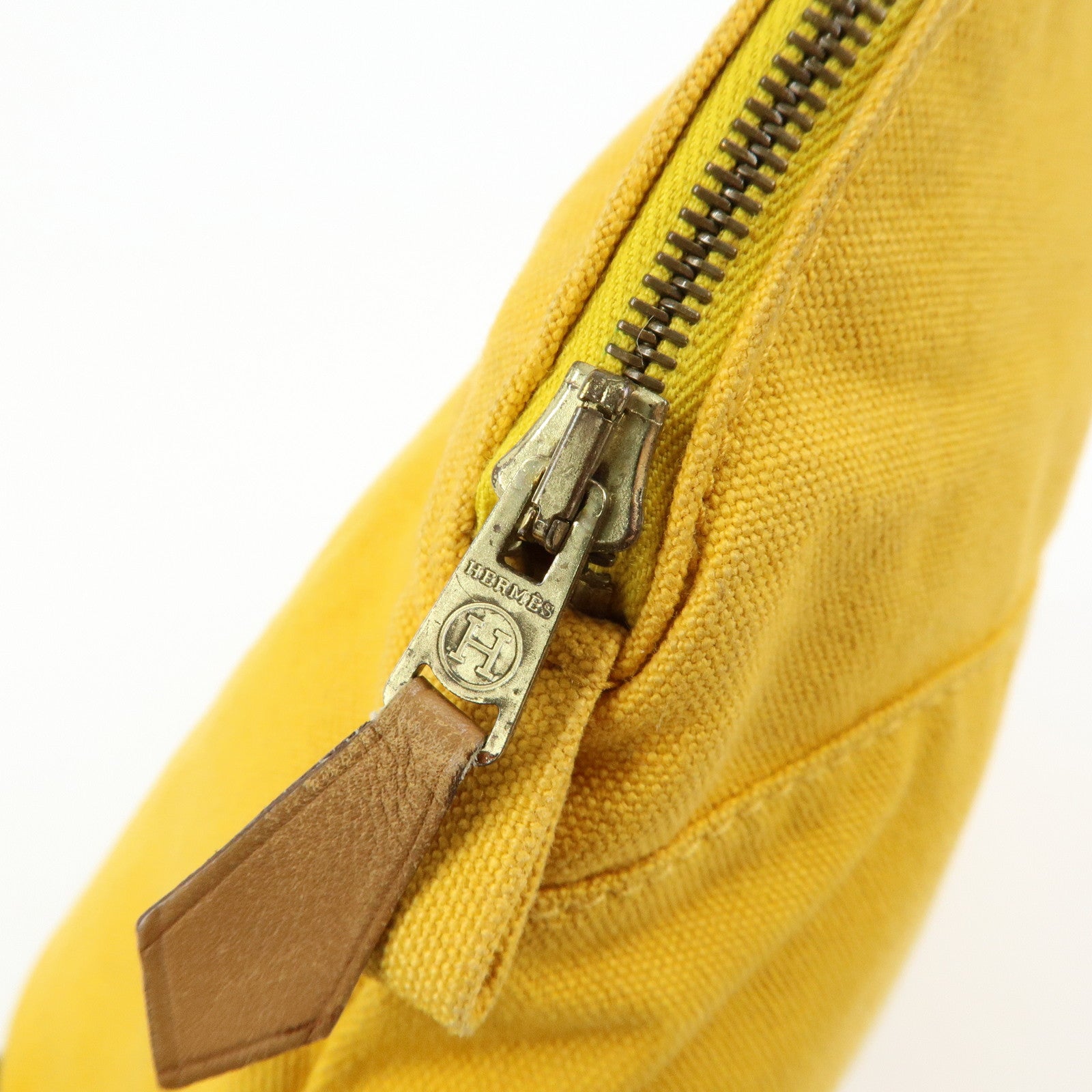 HERMES Bolide MM Canvas Leather Pouch Cosmetic Pouch Yellow