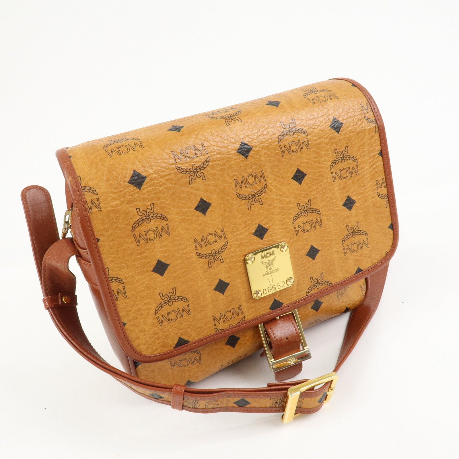 MCM Visetos Leather Shoulder Bag Crossbody Bag Brown