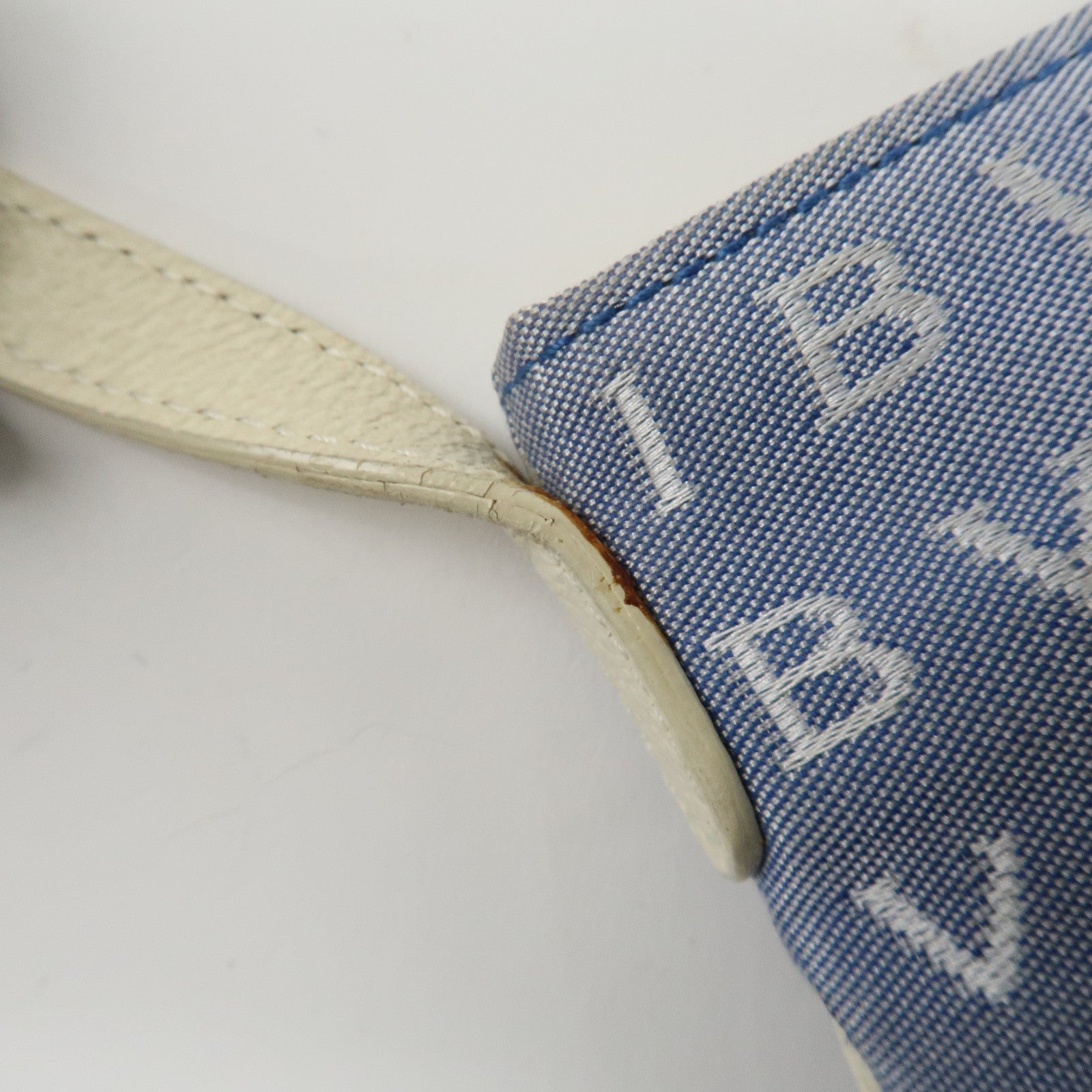 BVLGARI Logo Mania Leather Canvas Shoulder Bag Ivory Light Blue Used