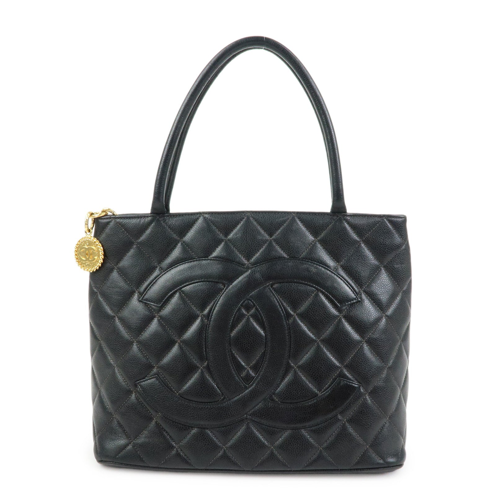 CHANEL Matelasse COCO Mark Medallion Tote Bag Hand Bag Black A01804