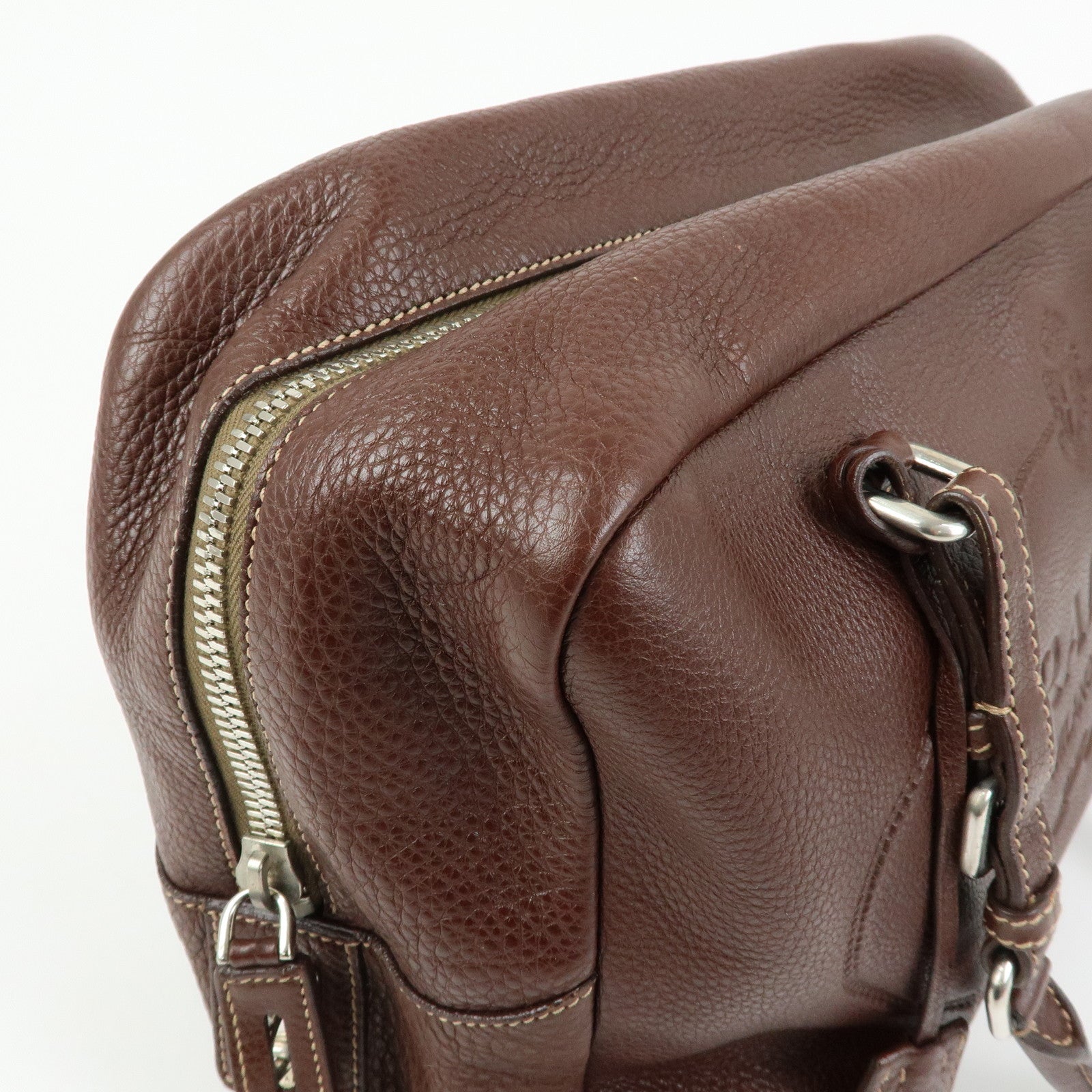 PRADA Vitello Daino Leather Boston Bag Hand Bag Brown BR3090