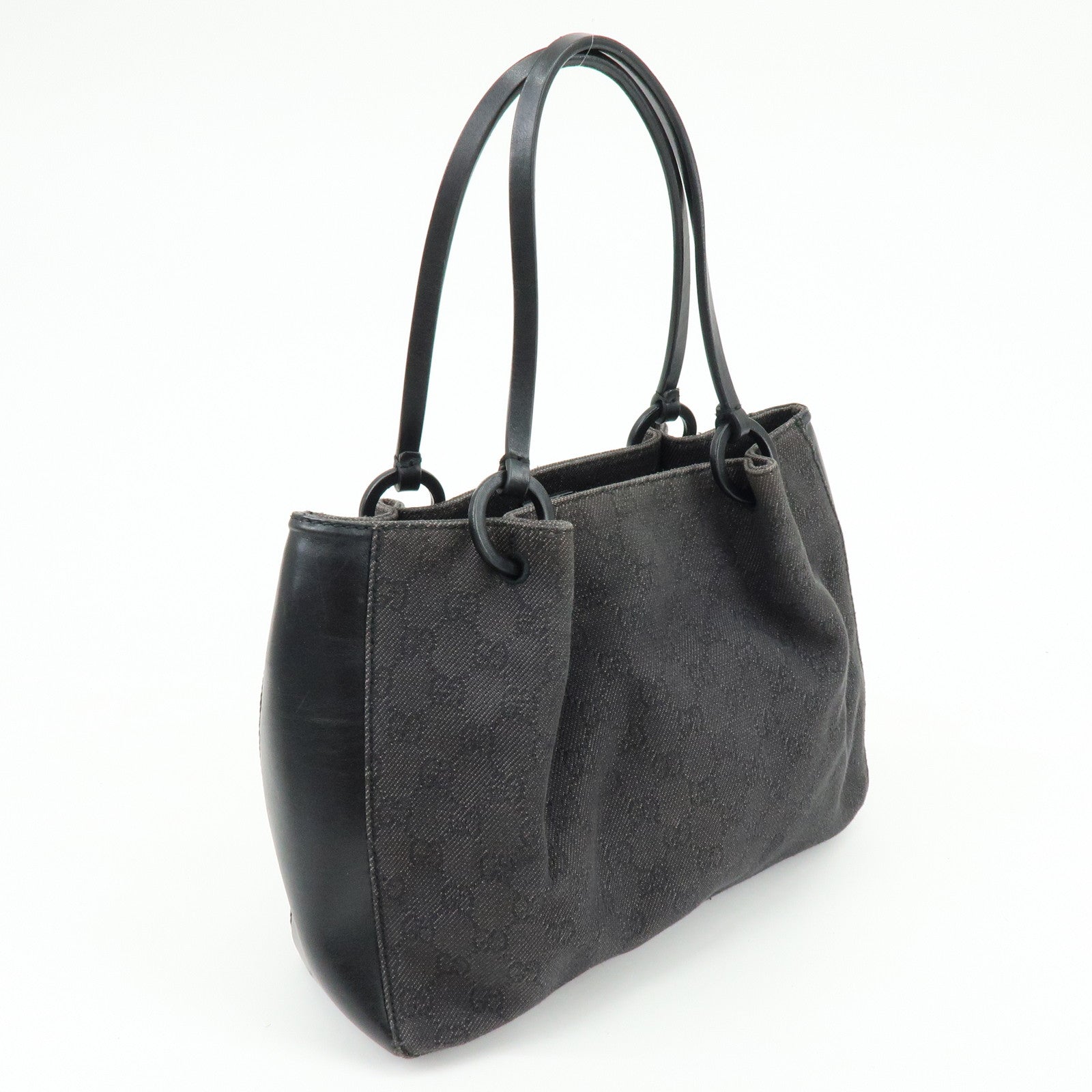 GUCCI GG Canvas Leather Tote Bag Hand Bag Black 101919