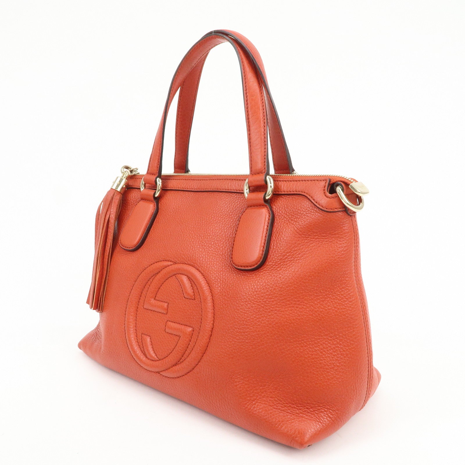 GUCCI SOHO Interlocking G Leather 2Way Hand Bag Orange 308362