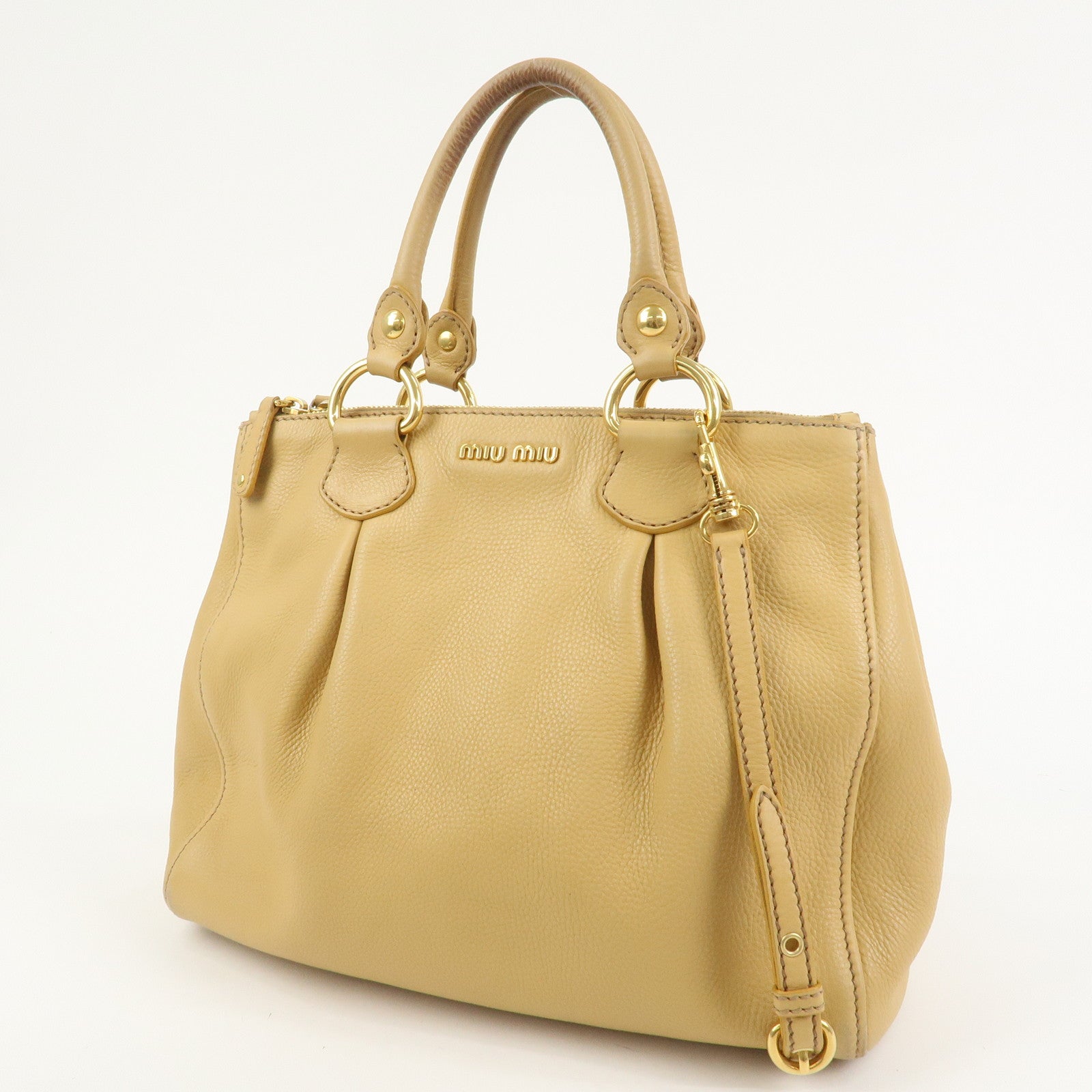 MIU MIU Leather 2Way Shoulder Bag Hand Bag Beige RN0620