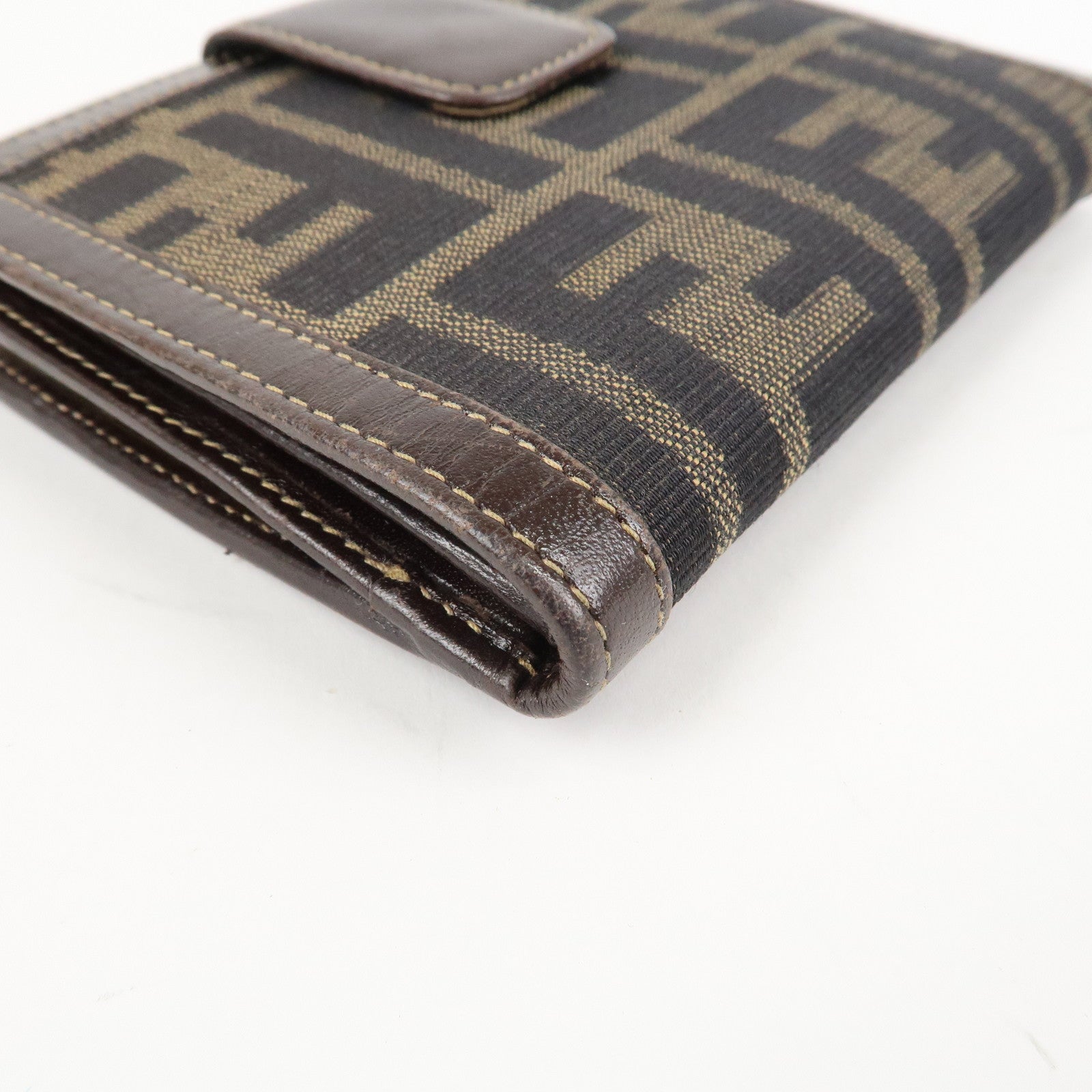 FENDI Zucca Canvas Leather Bi-Fold Wallet Brown Black Used