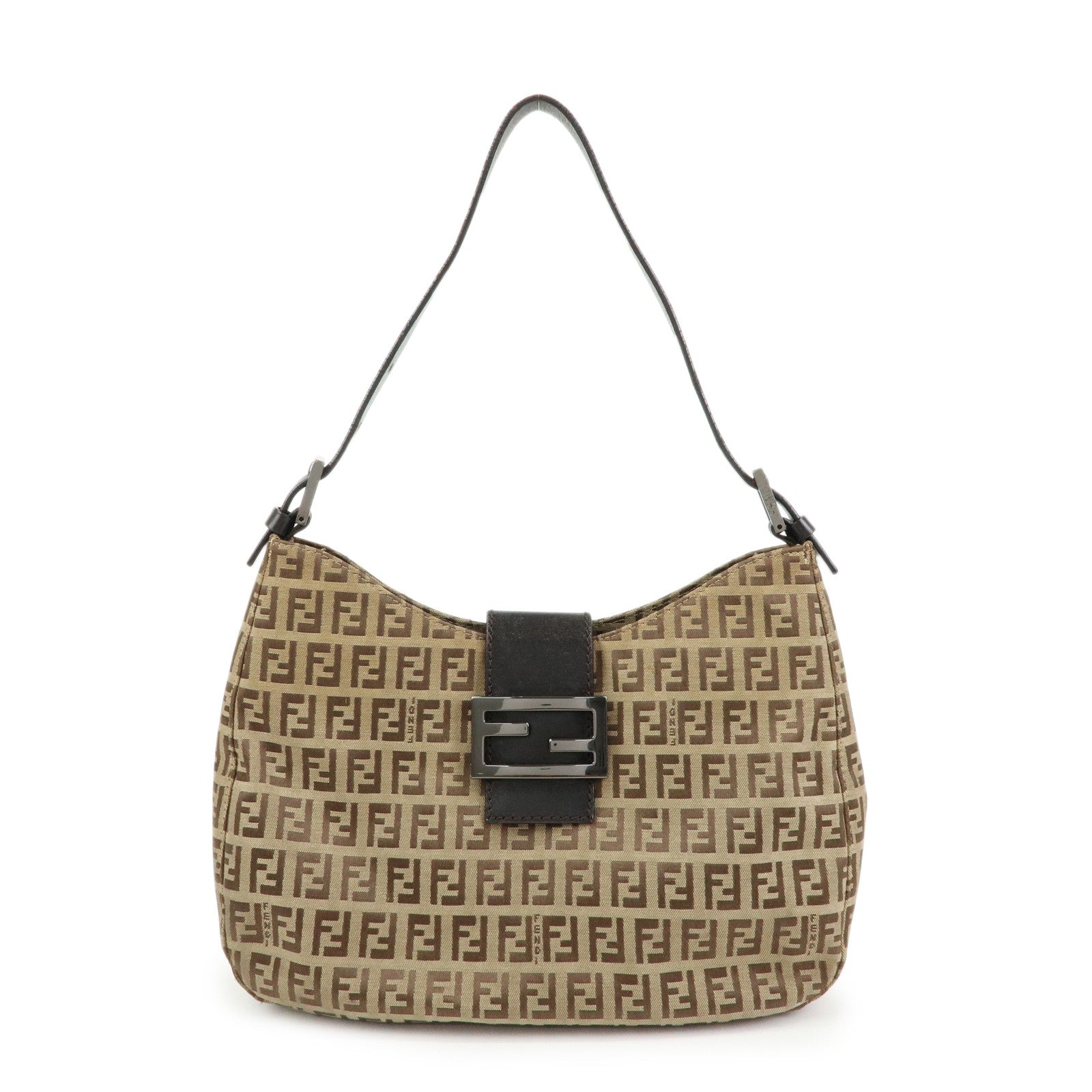 FENDI Zucchino Canvas Leather Shoulder Bag Tote Bag Brown 8BR036