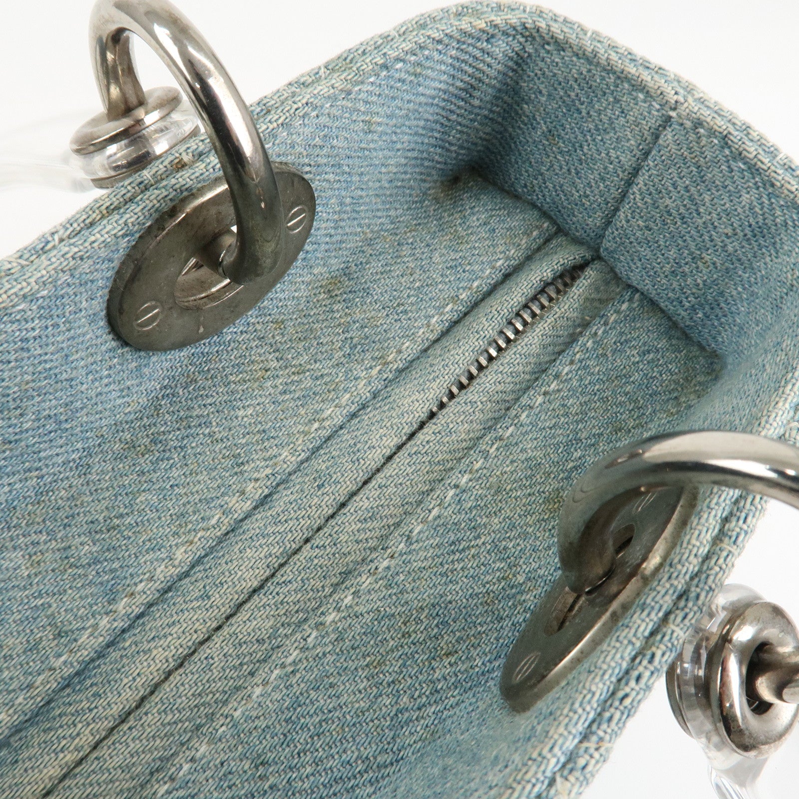 Christian Dior Lady Dior Denim 2way Hand Shoulder Bag Light Blue Used