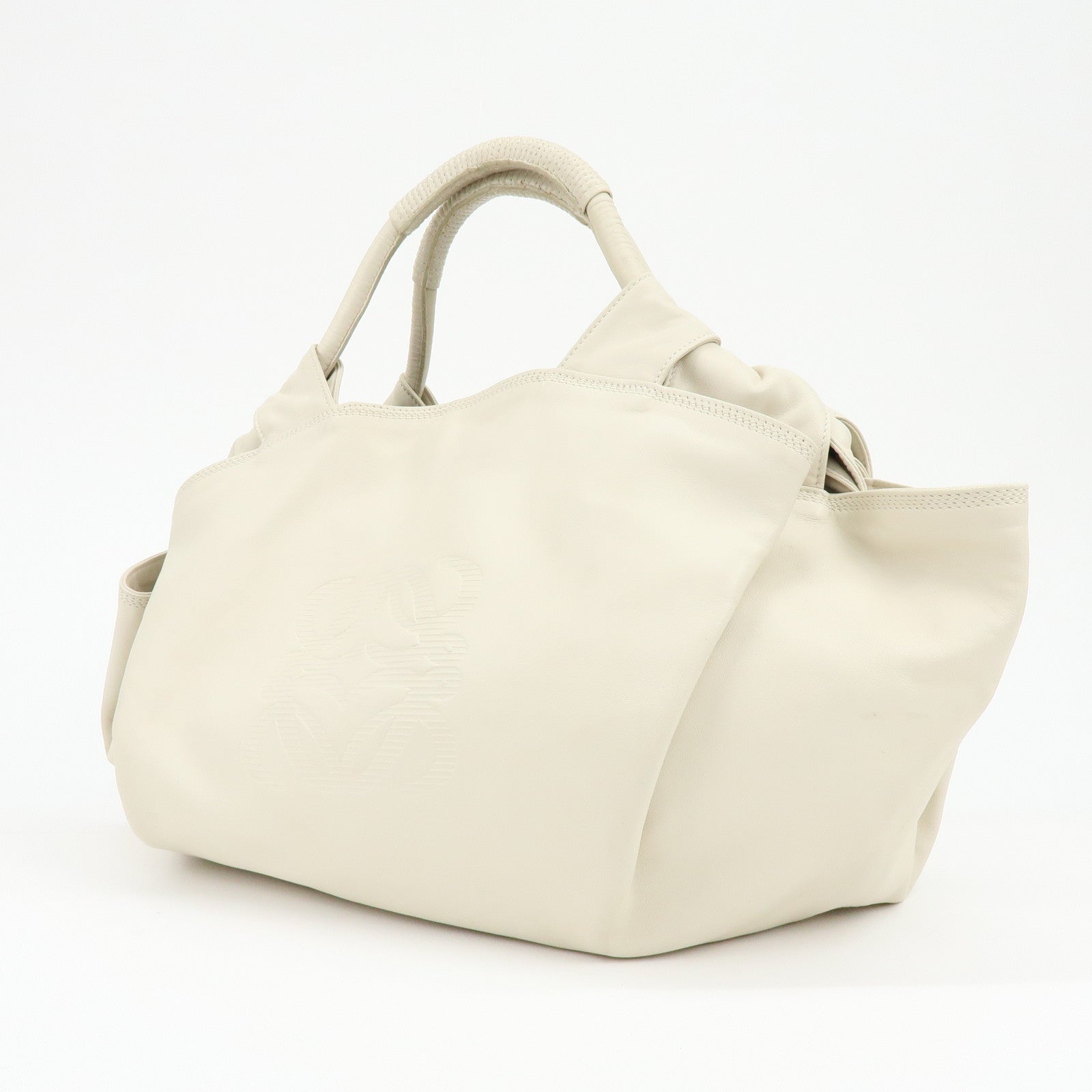 LOEWE Anagram Nappa Aire Leather Hand Bag Tote Bag Ivory
