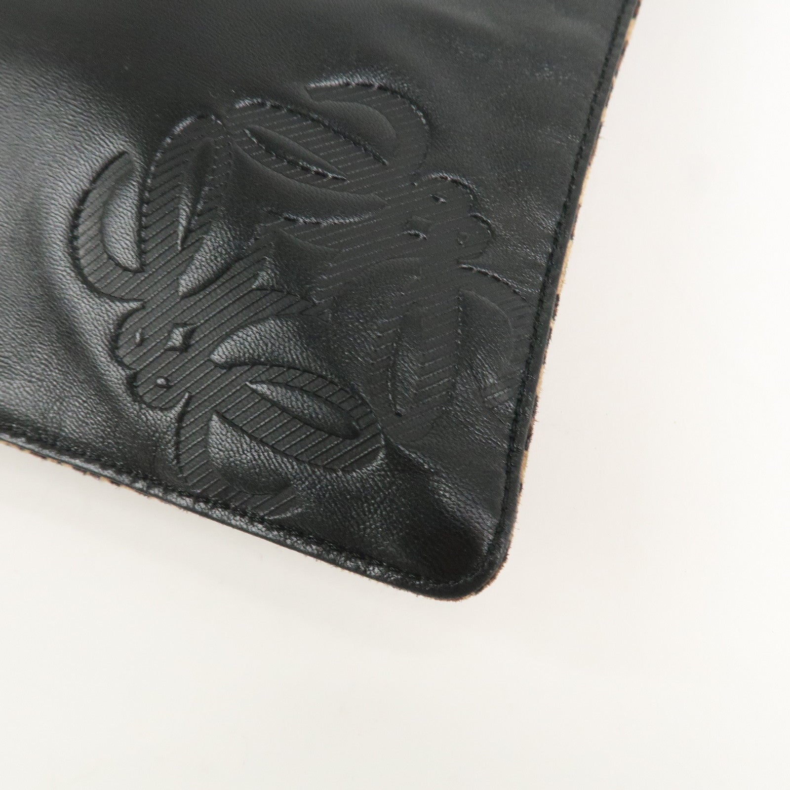 LOEWE Anagram Leather Tote Bag Leopard Black